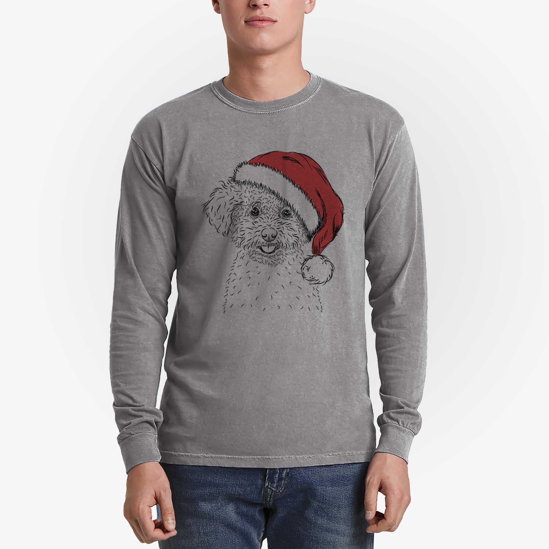 Santa Mickey the Bichon Frise - Men's Heavyweight 100% Cotton Long Sleeve - Image 5
