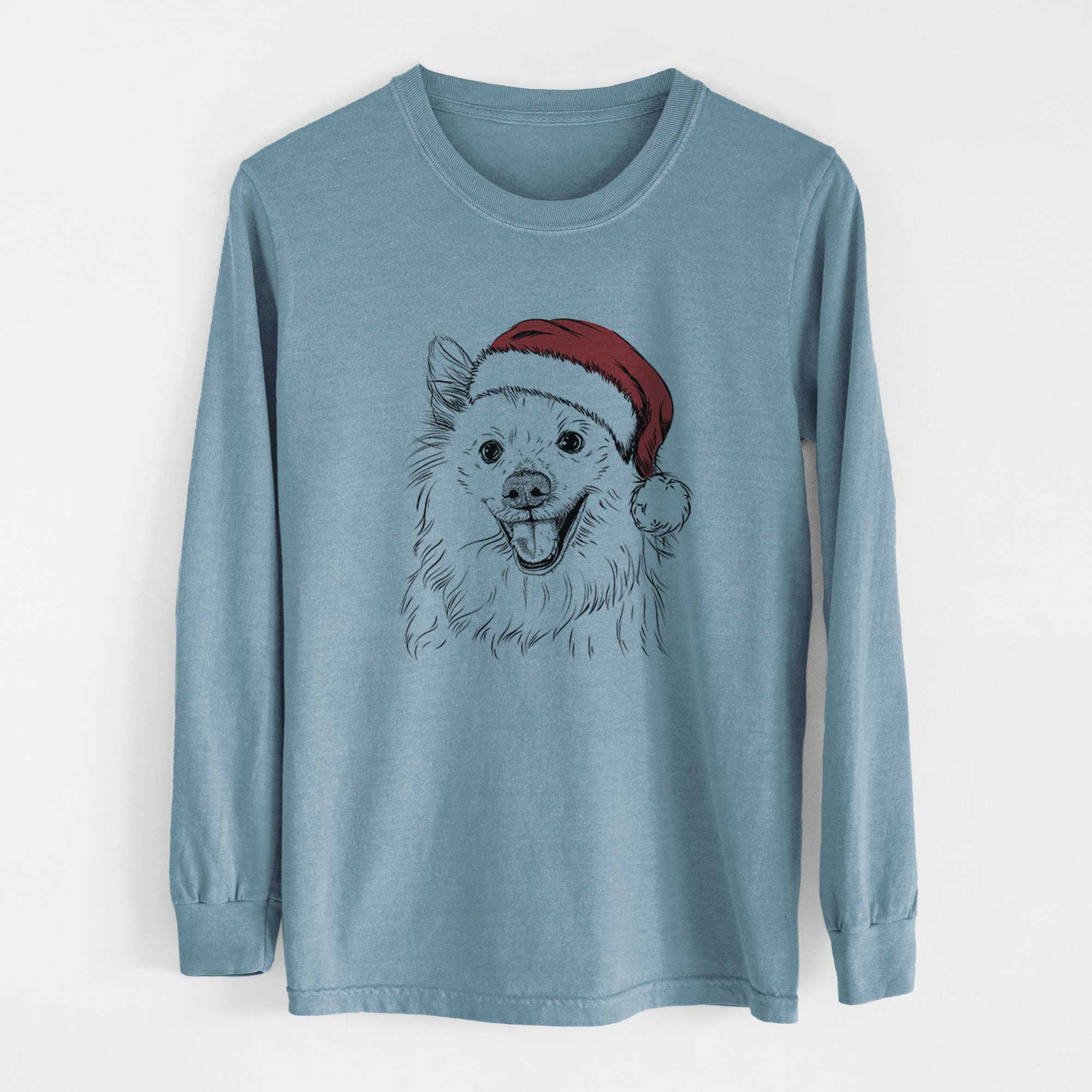 Santa Miki the American Eskimo - Men's Heavyweight 100% Cotton Long Sleeve - Image 8
