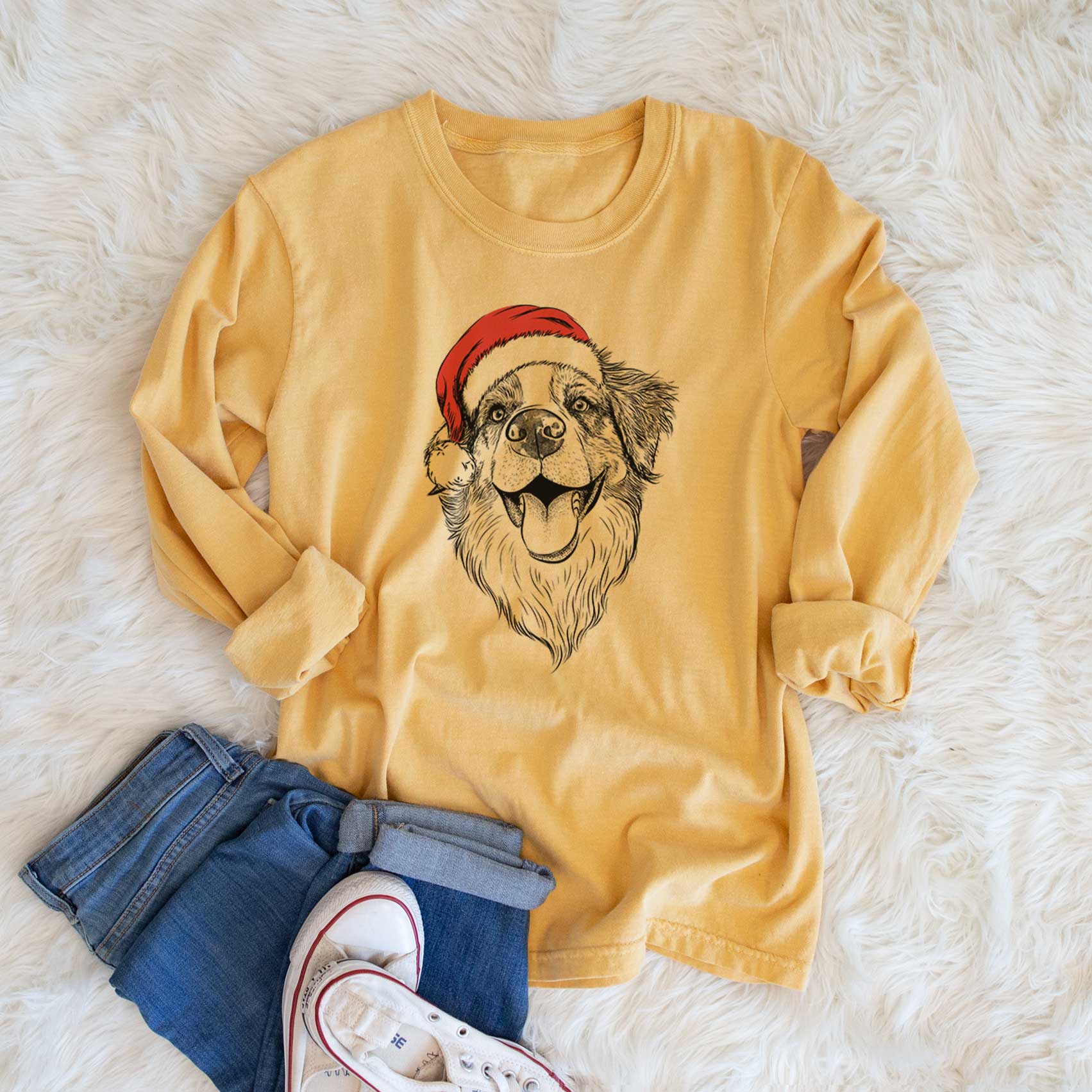 Santa Mila the Australian Shepherd - Men's Heavyweight 100% Cotton Long Sleeve - Image 6