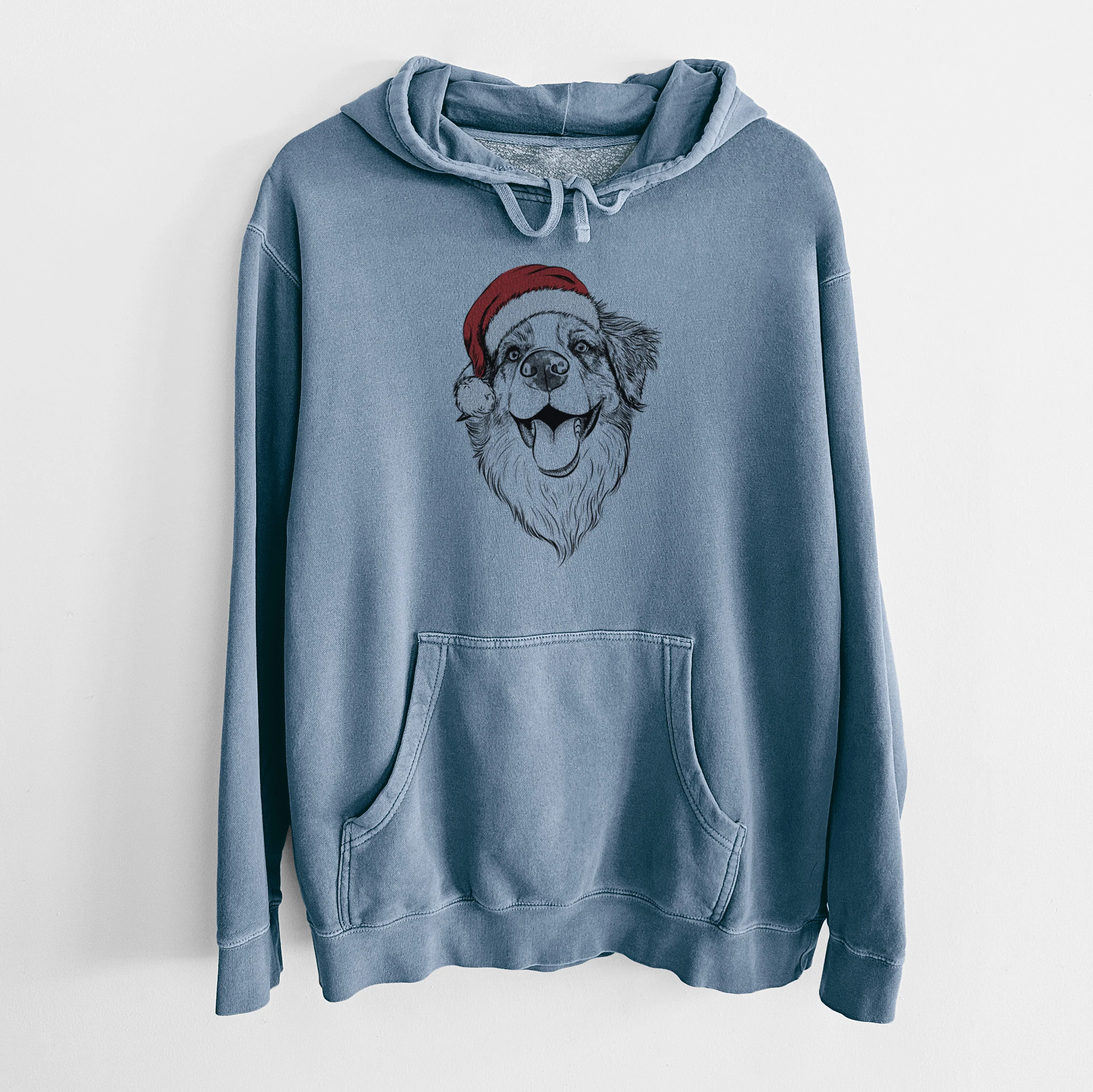 Santa Hat Mila the Australian Shepherd - Unisex Pigment Dyed Hoodie - Image 7