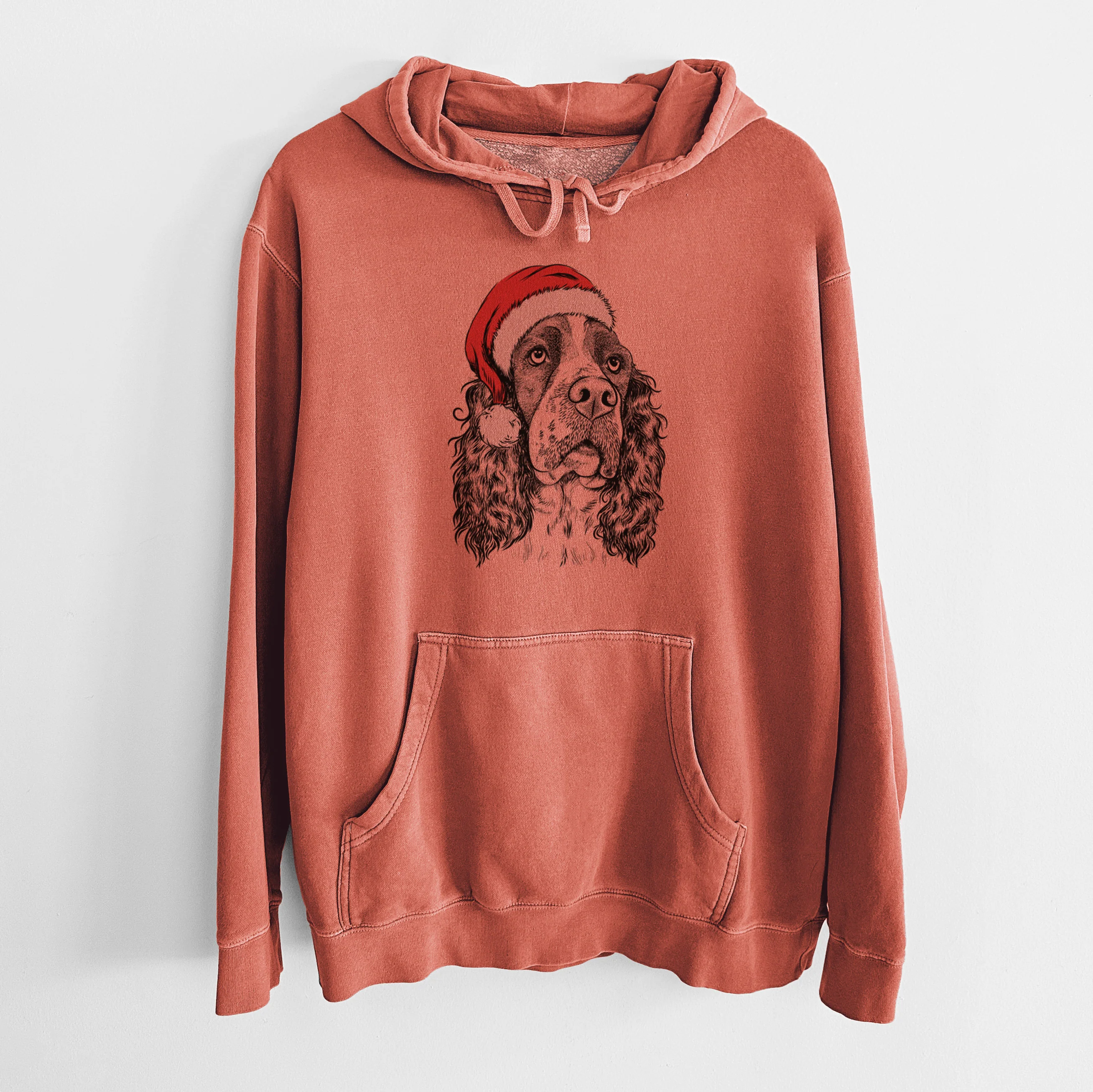 Santa Hat Millie Mae the English Springer Spaniel - Unisex Pigment Dyed Hoodie - Image 9