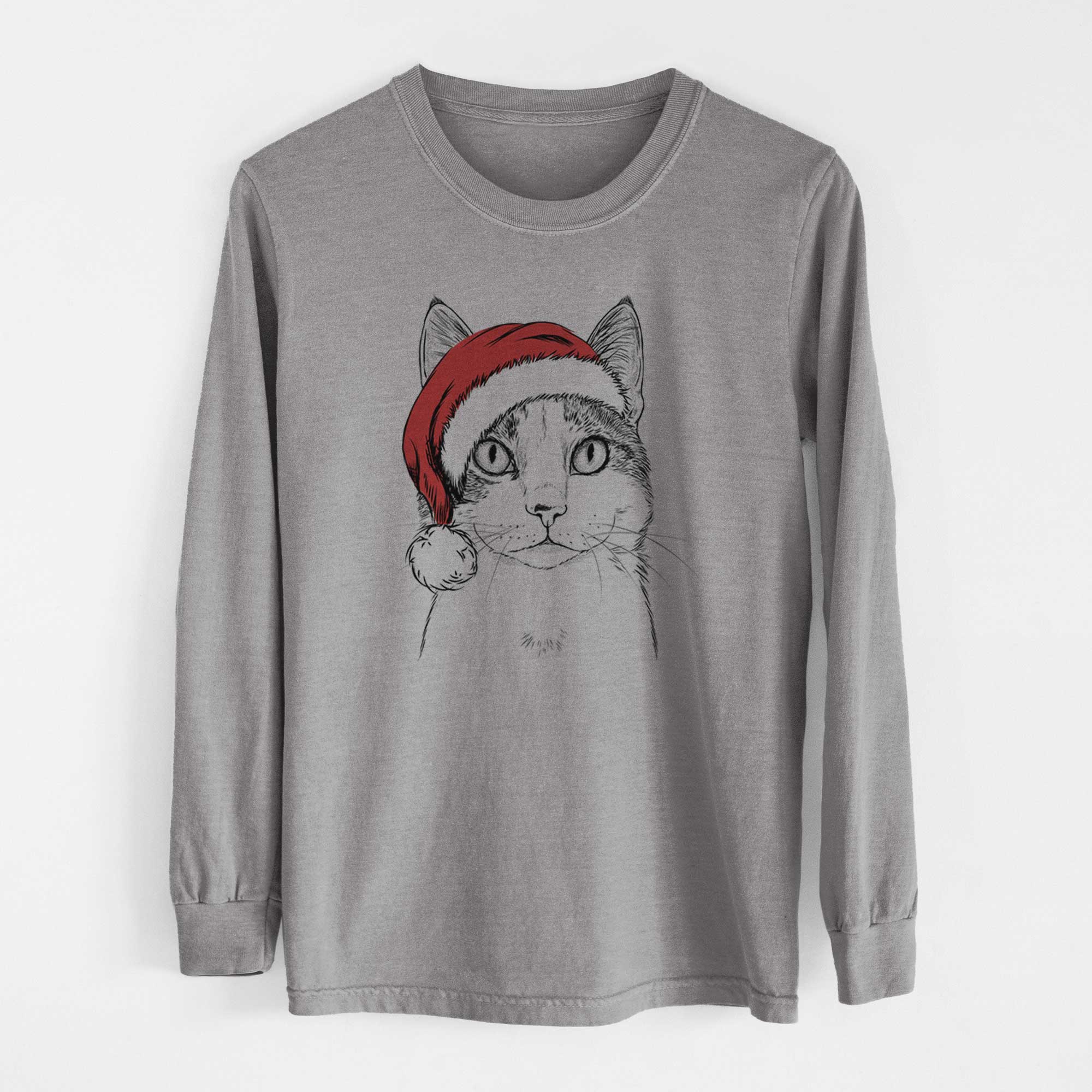 Santa Mini Griffin the Domestic Shorthair Cat - Men's Heavyweight 100% Cotton Long Sleeve - Image 7