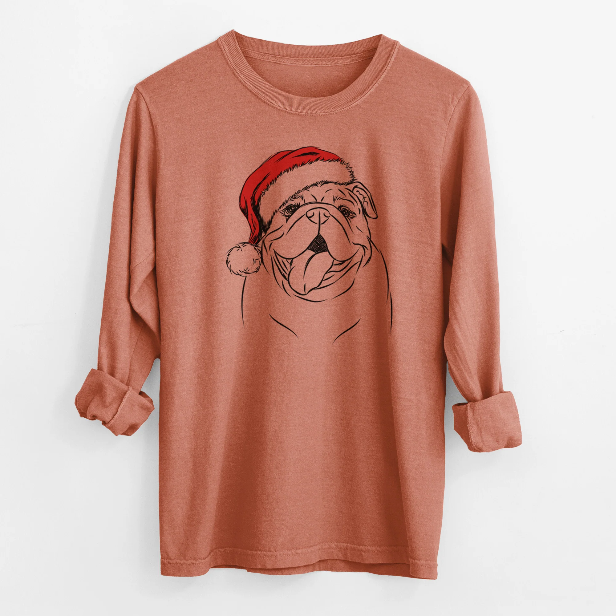 Santa Missy Moo the English Bulldog - Men's Heavyweight 100% Cotton Long Sleeve - Image 13