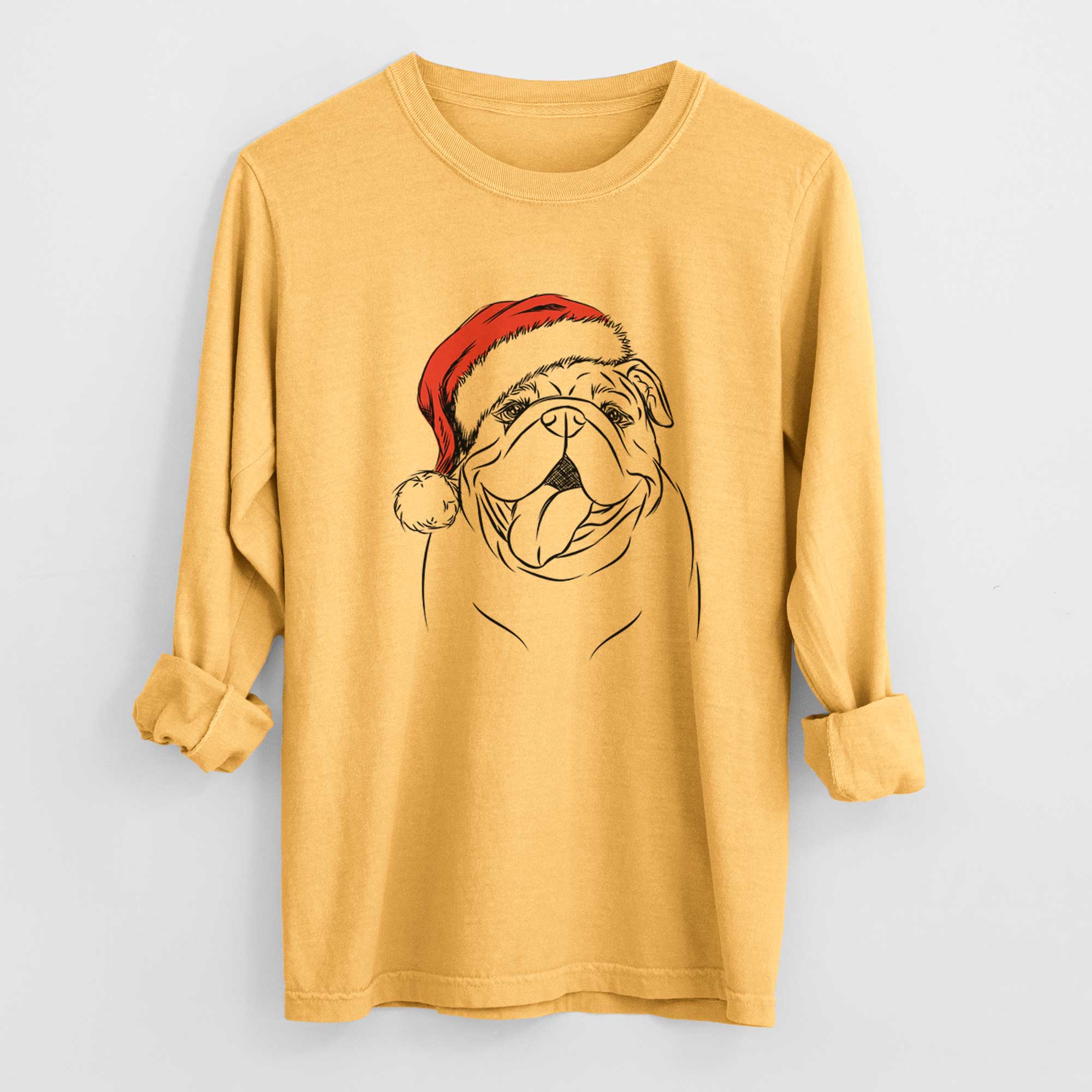 Santa Missy Moo the English Bulldog - Men's Heavyweight 100% Cotton Long Sleeve - Image 3