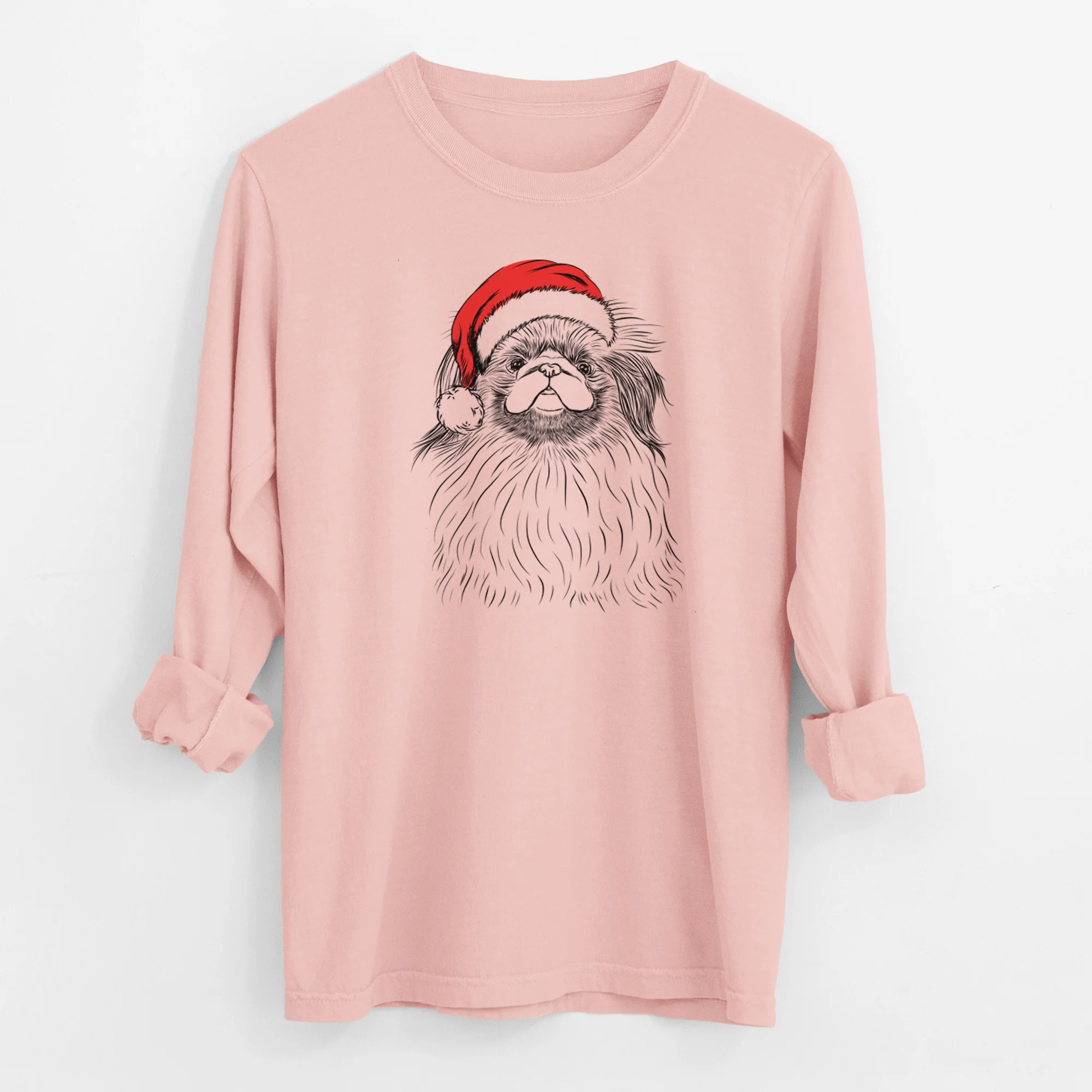 Santa Mochi the Pekingese - Men's Heavyweight 100% Cotton Long Sleeve - Image 11