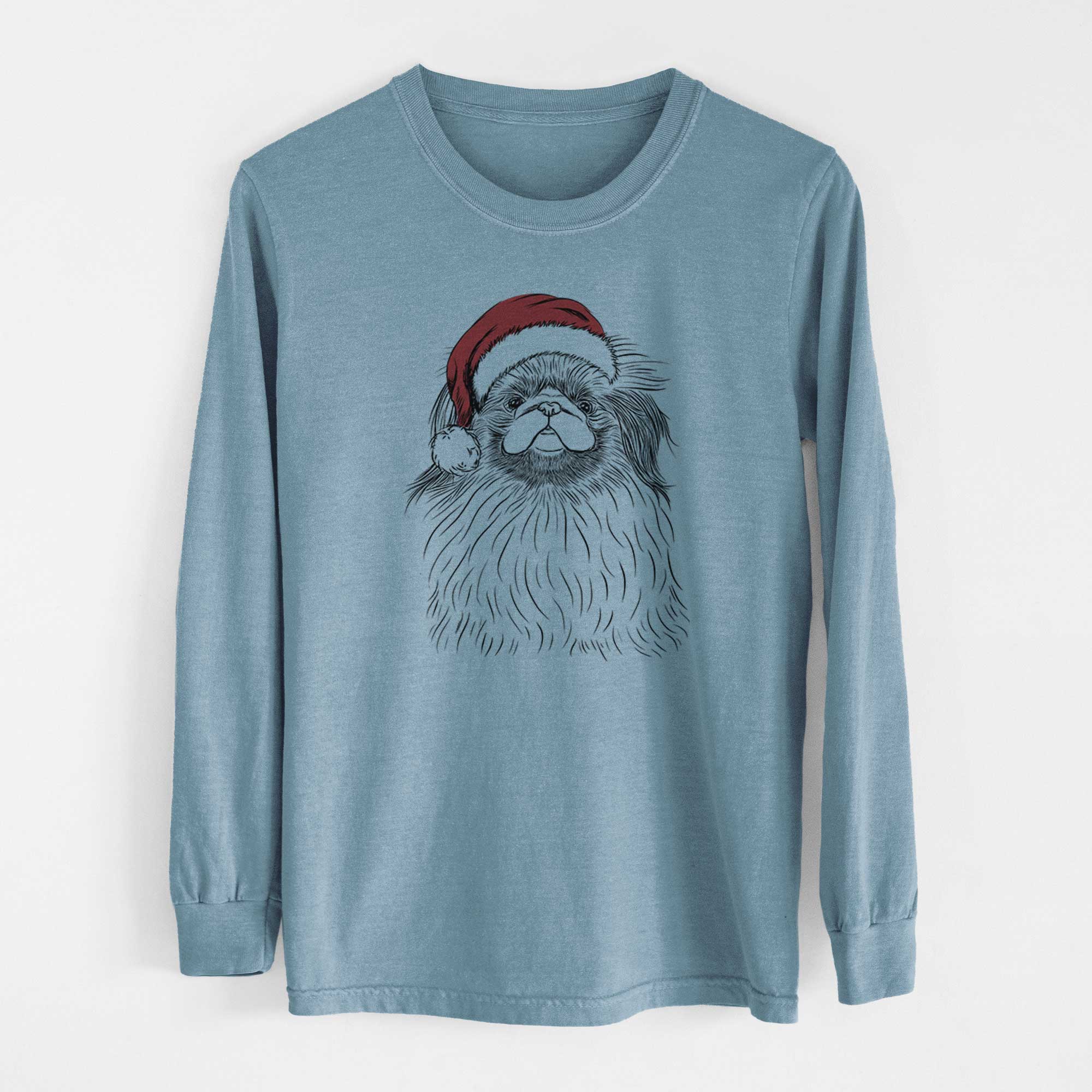 Santa Mochi the Pekingese - Men's Heavyweight 100% Cotton Long Sleeve - Image 8