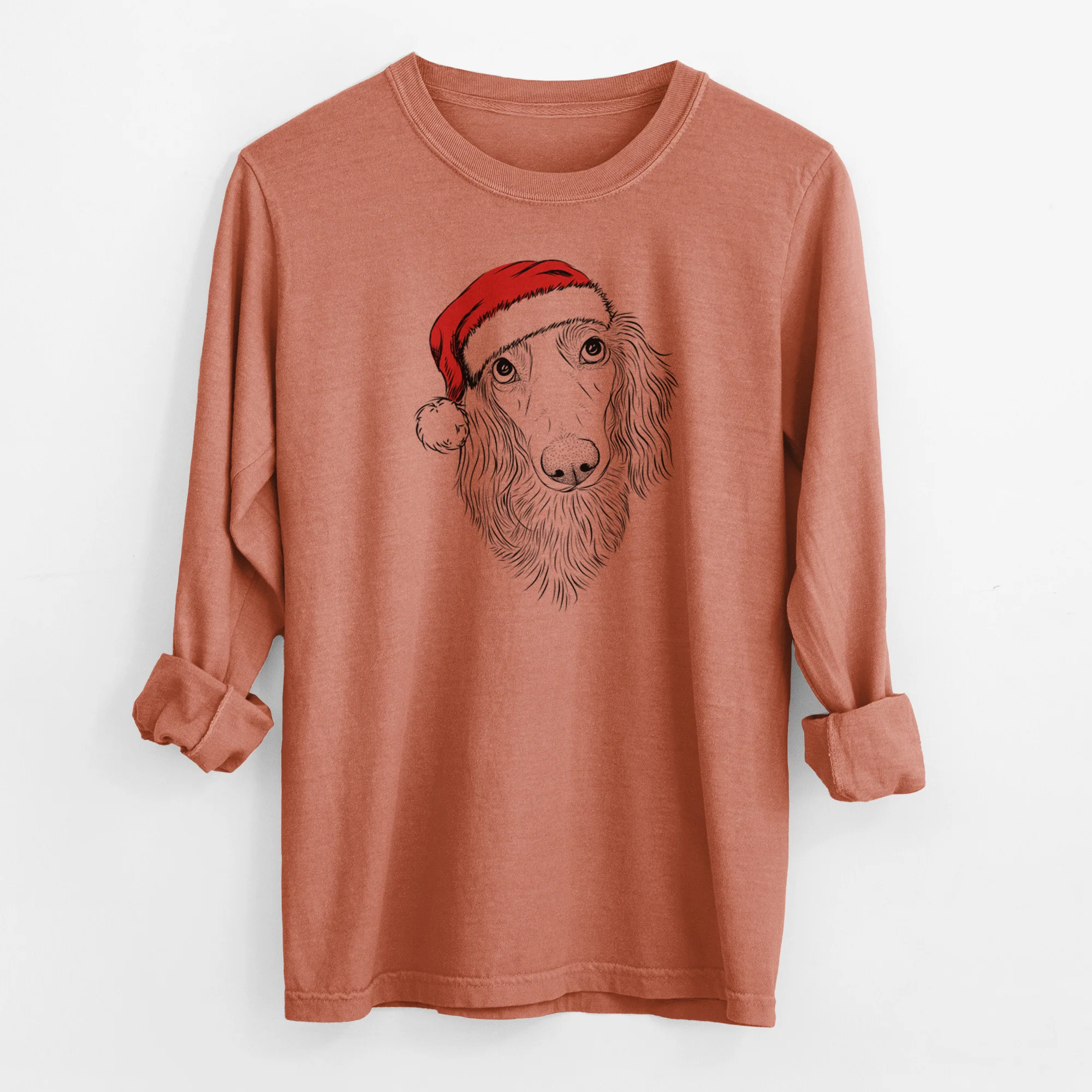 Santa Mr. Rusty the Long Haired Dachshund - Men's Heavyweight 100% Cotton Long Sleeve - Image 13