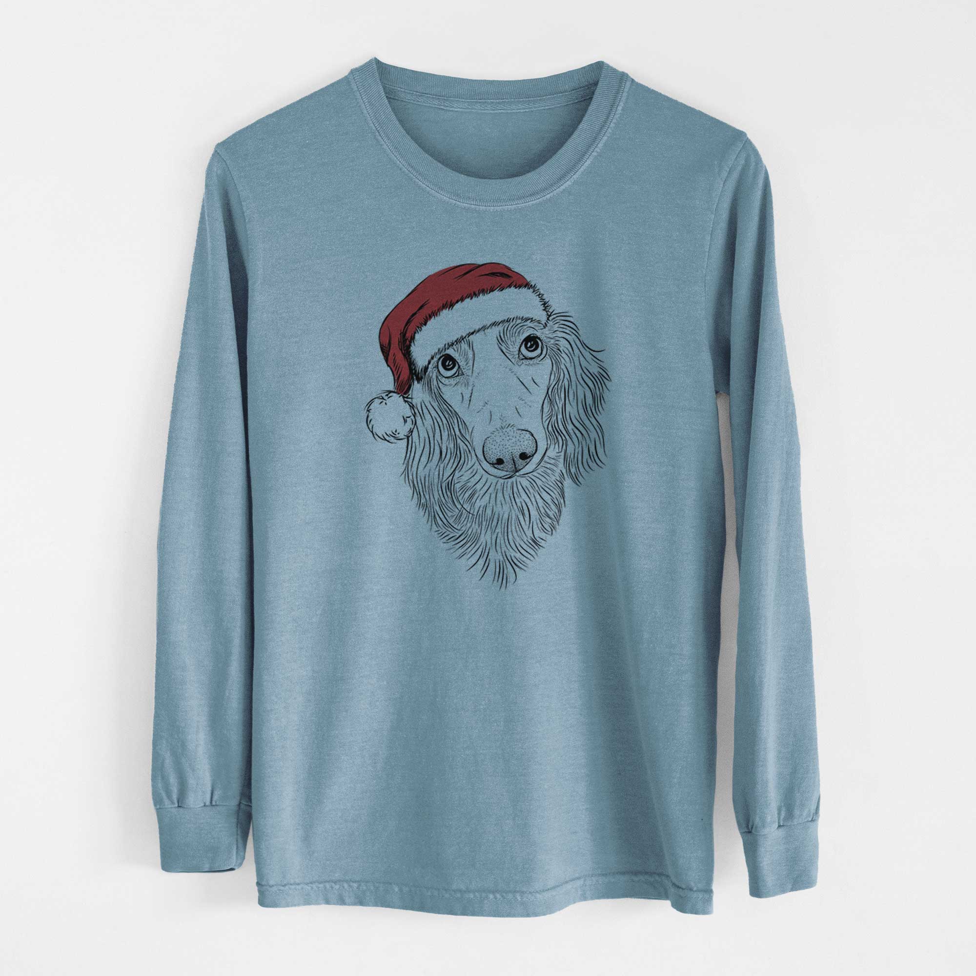 Santa Mr. Rusty the Long Haired Dachshund - Men's Heavyweight 100% Cotton Long Sleeve - Image 8