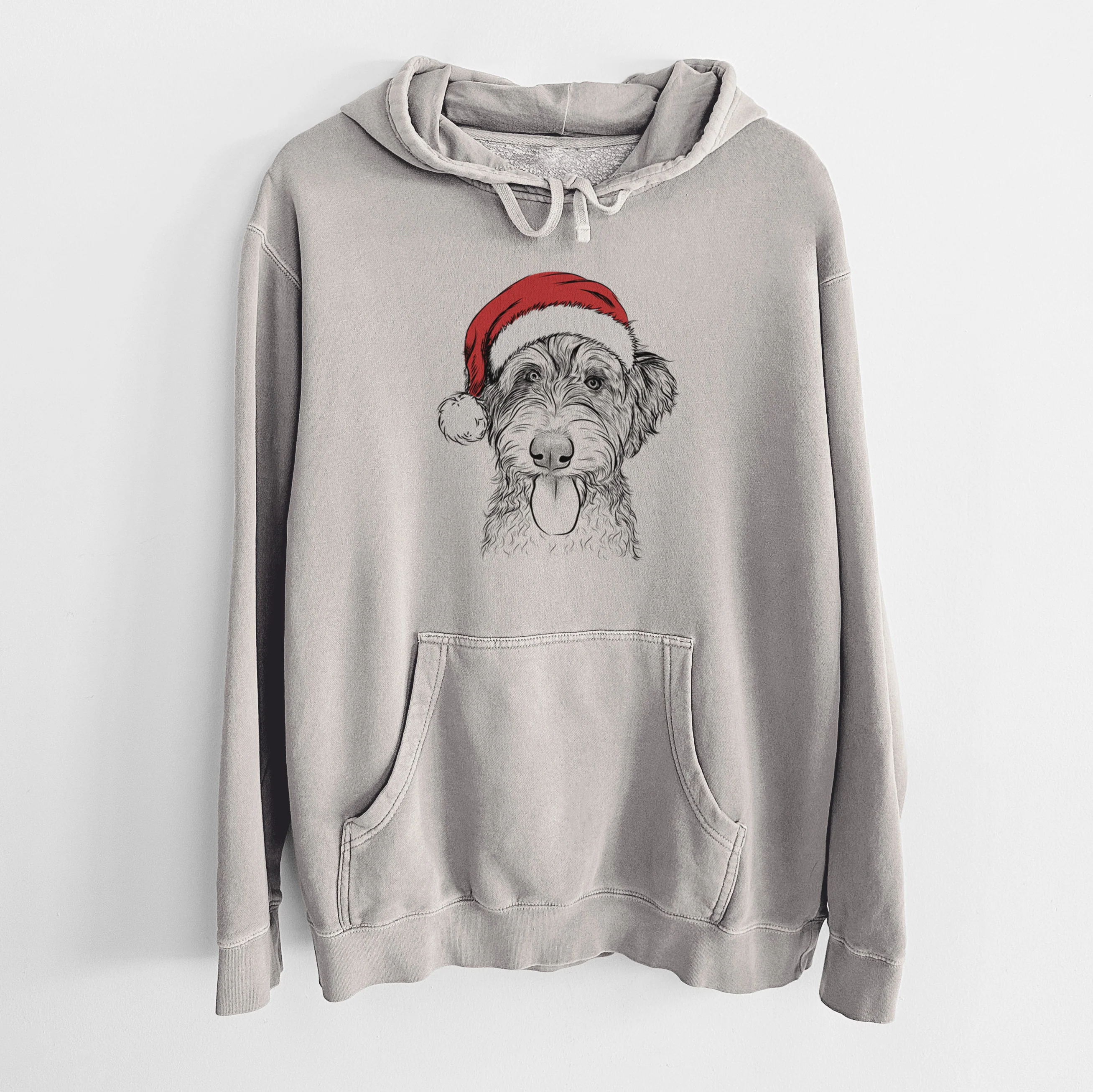 Santa Hat Myrtle Mae the Aussiedoodle - Unisex Pigment Dyed Hoodie - Image 5