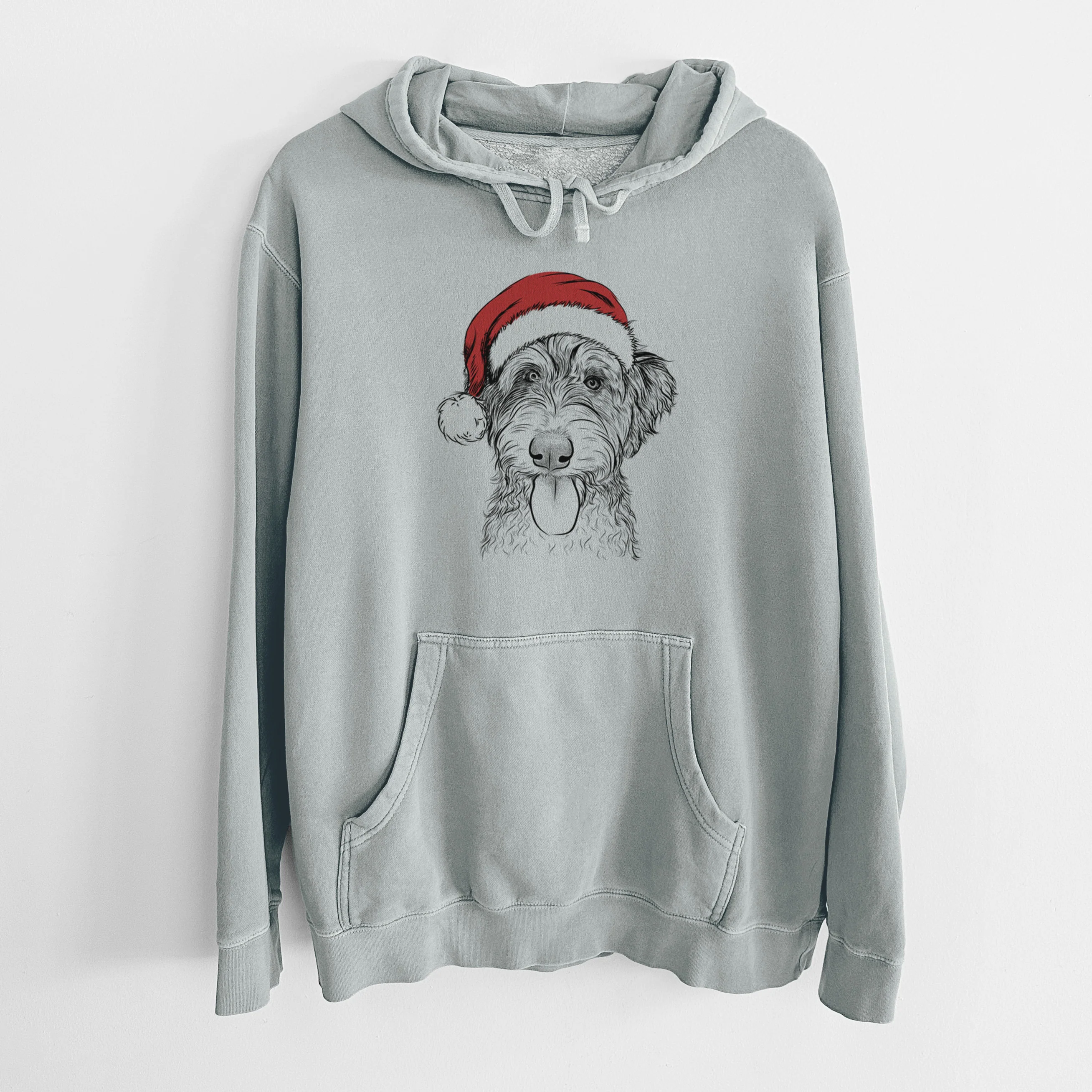 Santa Hat Myrtle Mae the Aussiedoodle - Unisex Pigment Dyed Hoodie - Image 8