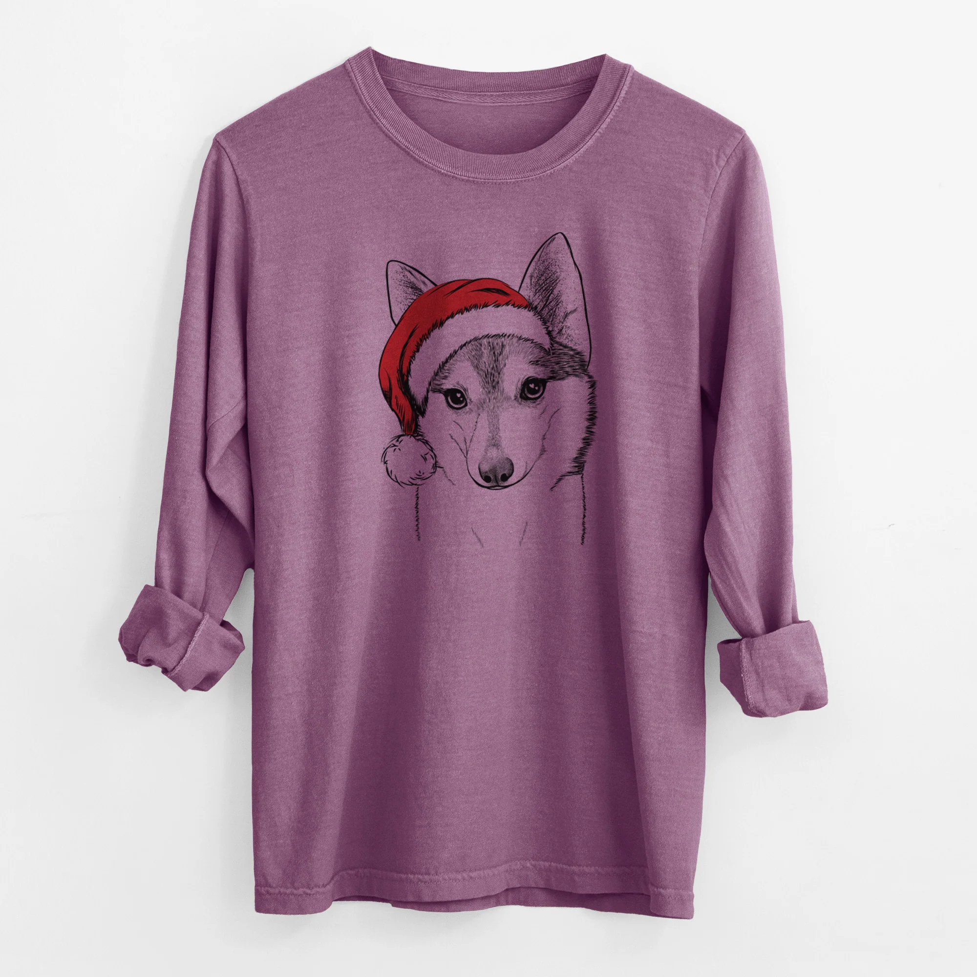 Santa Nami the Alaskan Klee Kai - Men's Heavyweight 100% Cotton Long Sleeve - Image 10