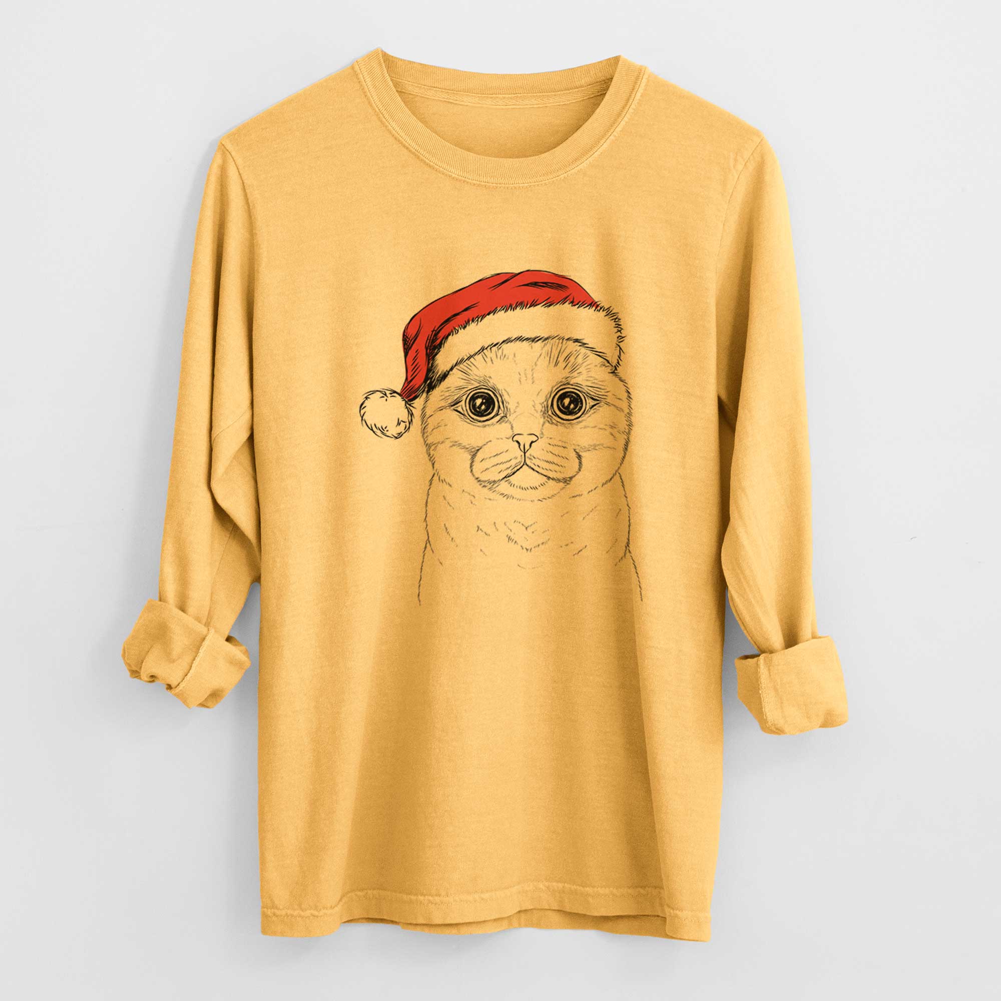 Santa Neko the Scottish Fold Cat - Men's Heavyweight 100% Cotton Long Sleeve - Image 3