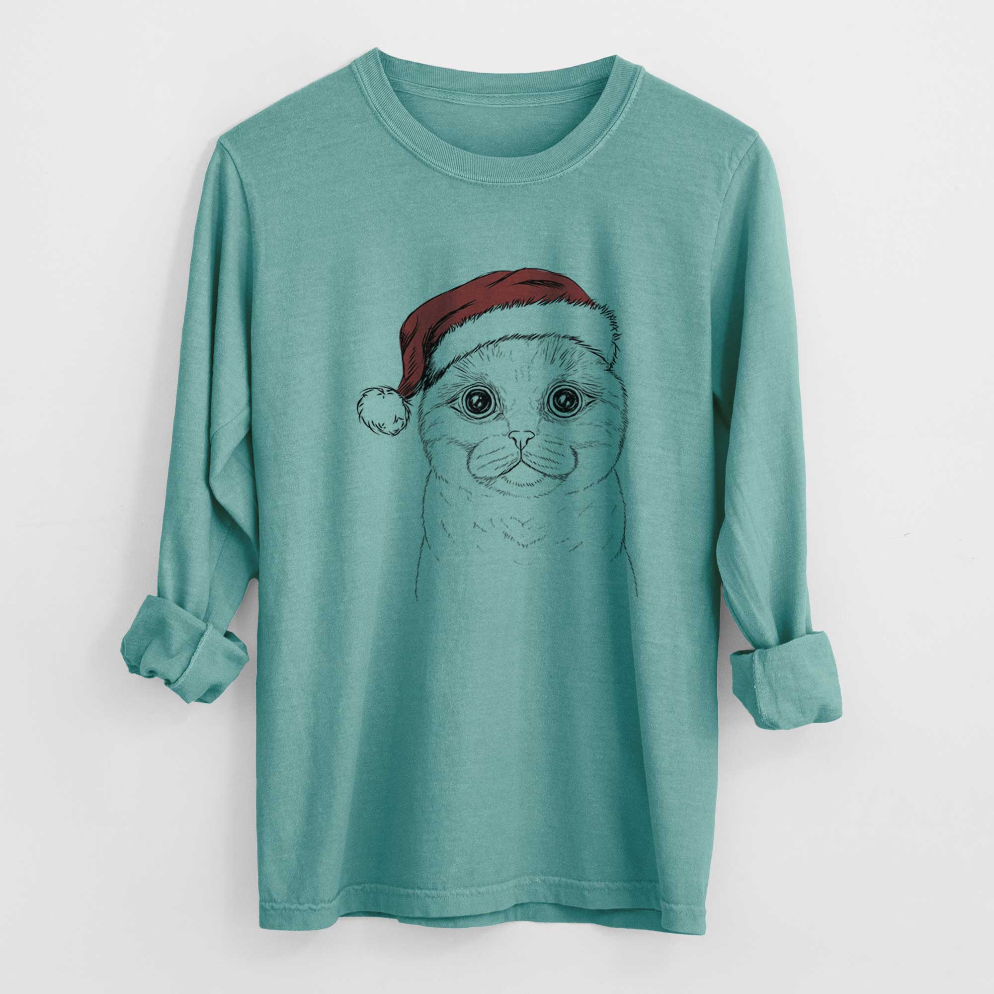 Santa Neko the Scottish Fold Cat - Men's Heavyweight 100% Cotton Long Sleeve - Image 9