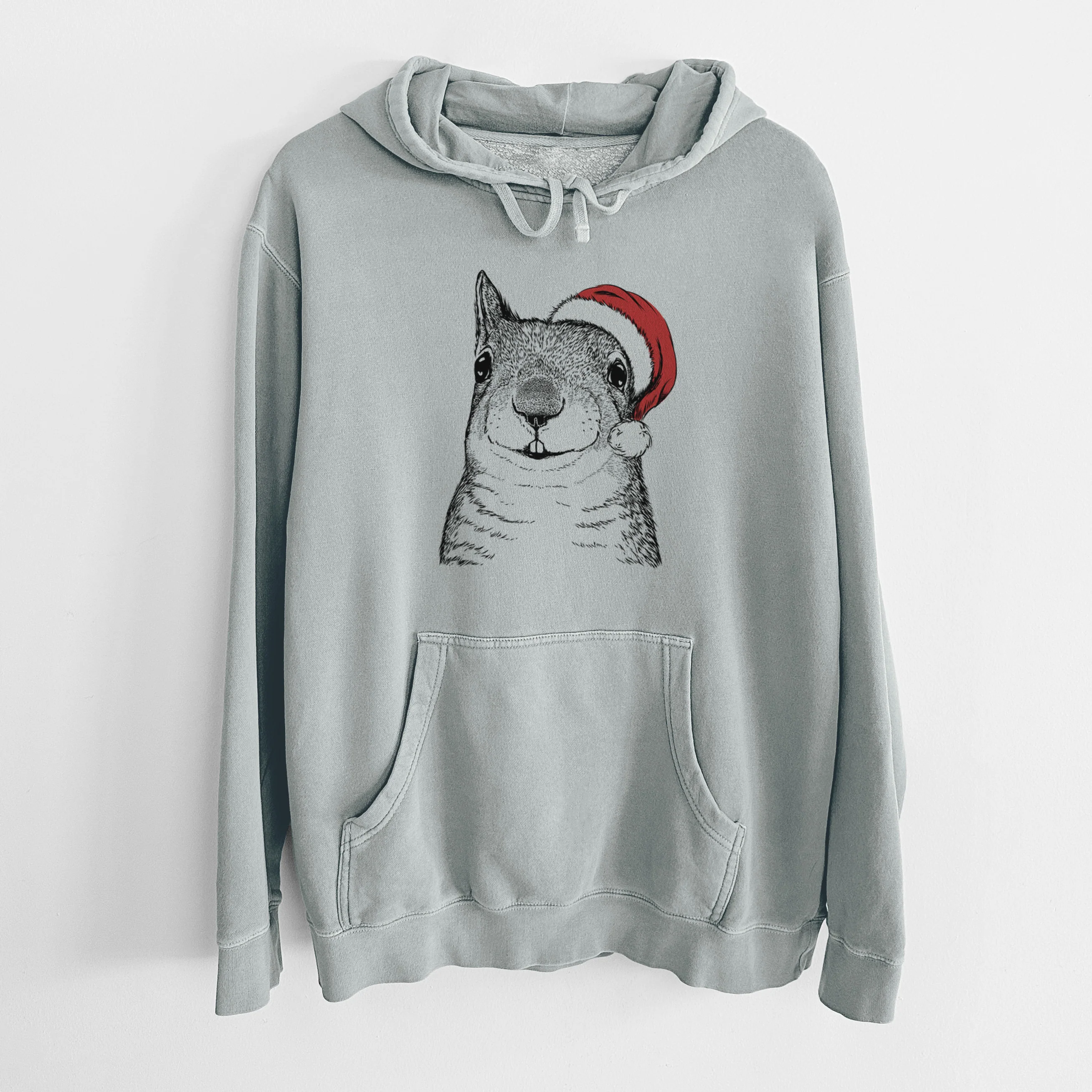 Santa Hat Nibbles the Squirrel - Unisex Pigment Dyed Hoodie - Image 8