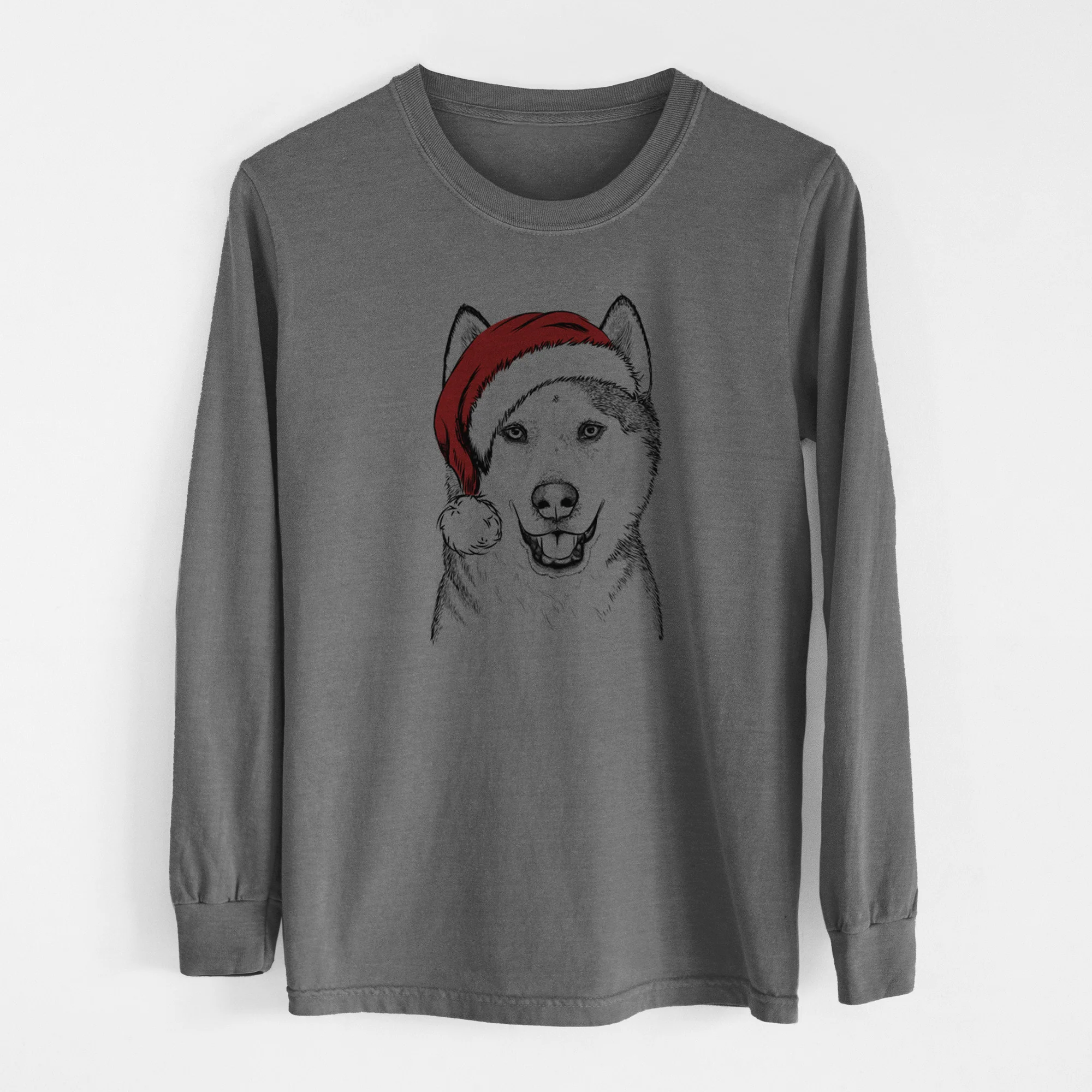 Santa Nika the Siberian Husky - Men's Heavyweight 100% Cotton Long Sleeve - Image 14
