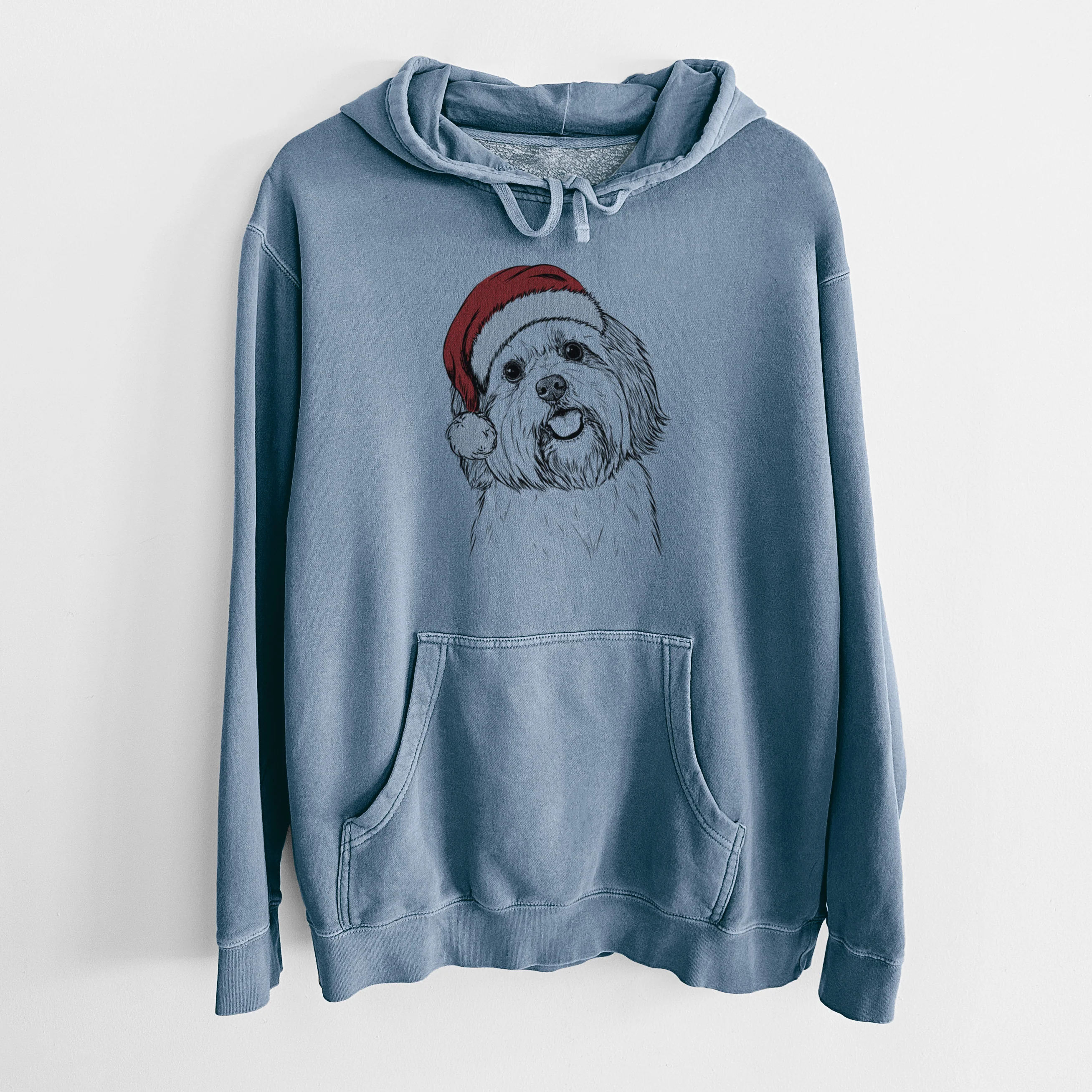 Santa Hat Nikka the Lowchen - Unisex Pigment Dyed Hoodie - Image 7