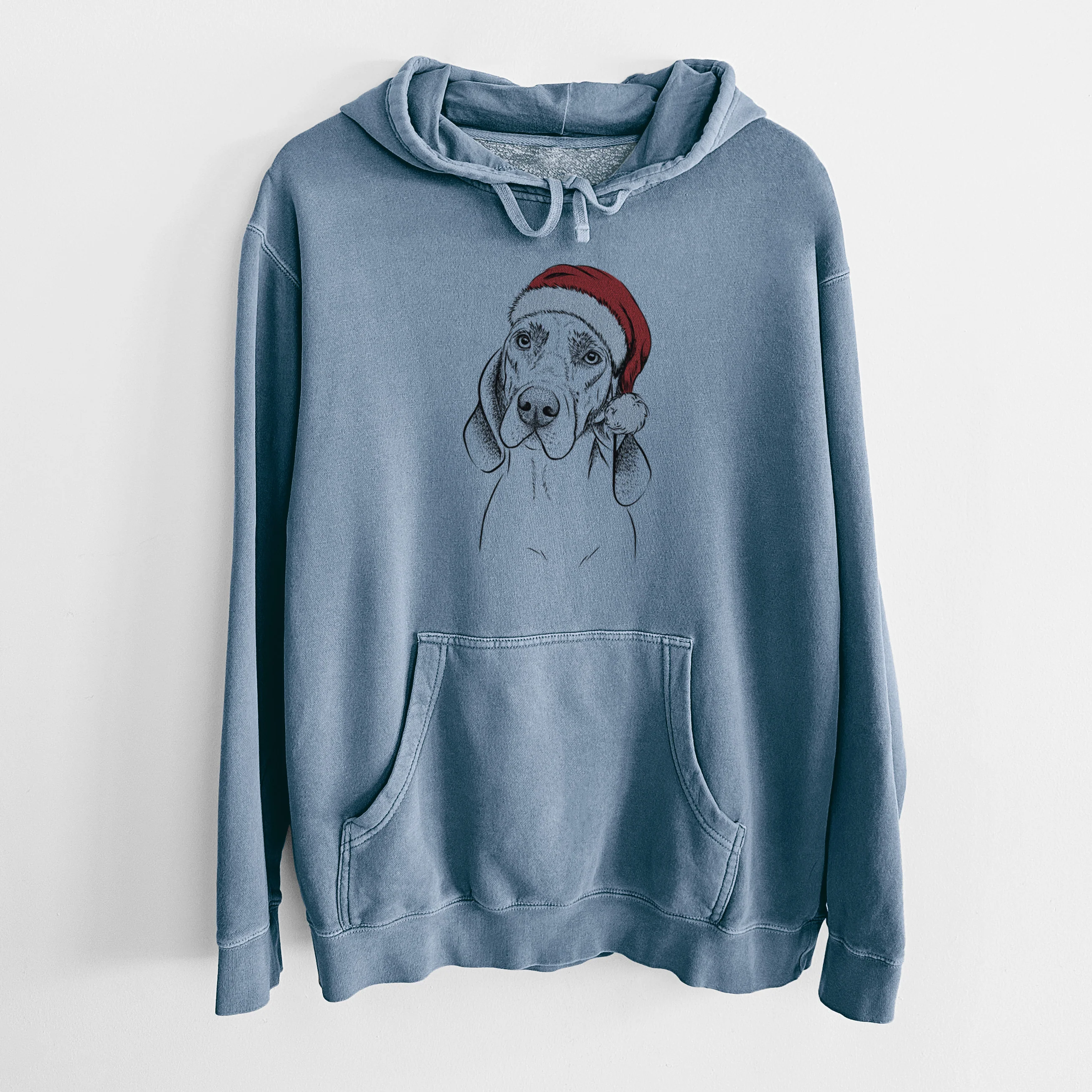 Santa Hat Norman the Plott Hound - Unisex Pigment Dyed Hoodie - Image 8