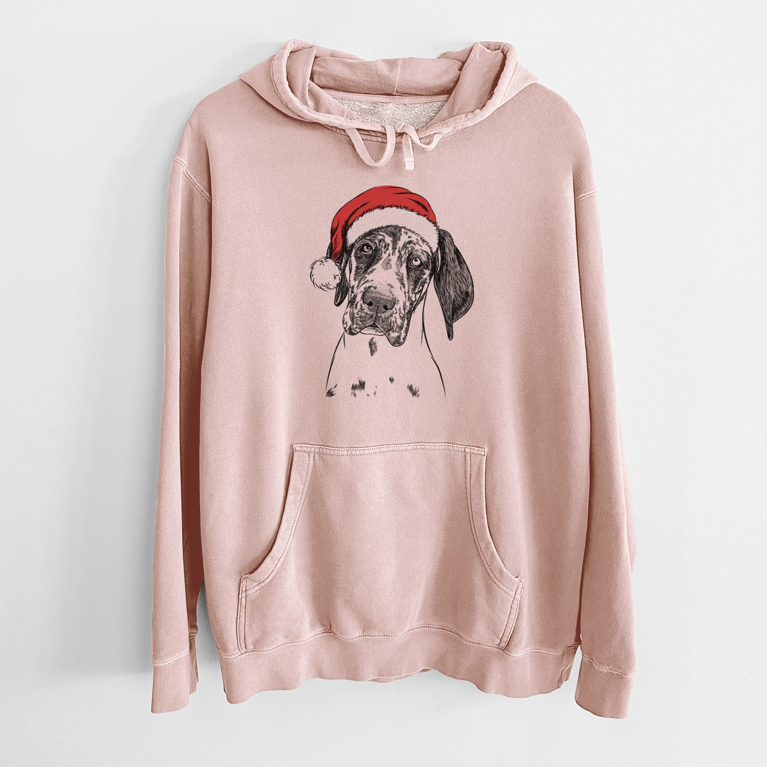 Santa Hat Nyx the Great Dane - Unisex Pigment Dyed Hoodie - Image 6