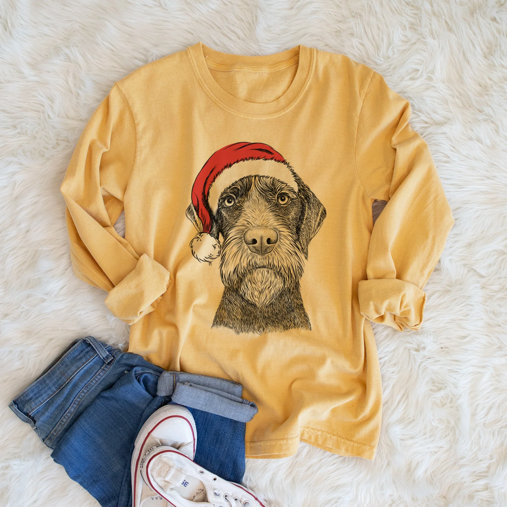 Santa Oakley the Pudelpointer - Heavyweight 100% Cotton Long Sleeve - Image 5