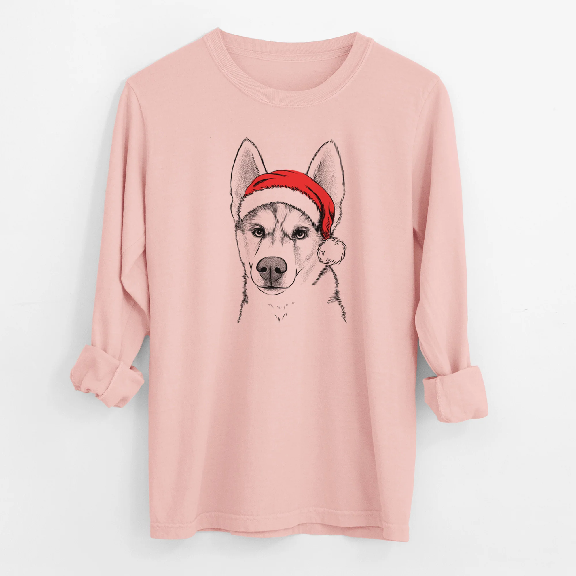 Santa Odin the Siberian Husky - Men's Heavyweight 100% Cotton Long Sleeve - Image 11