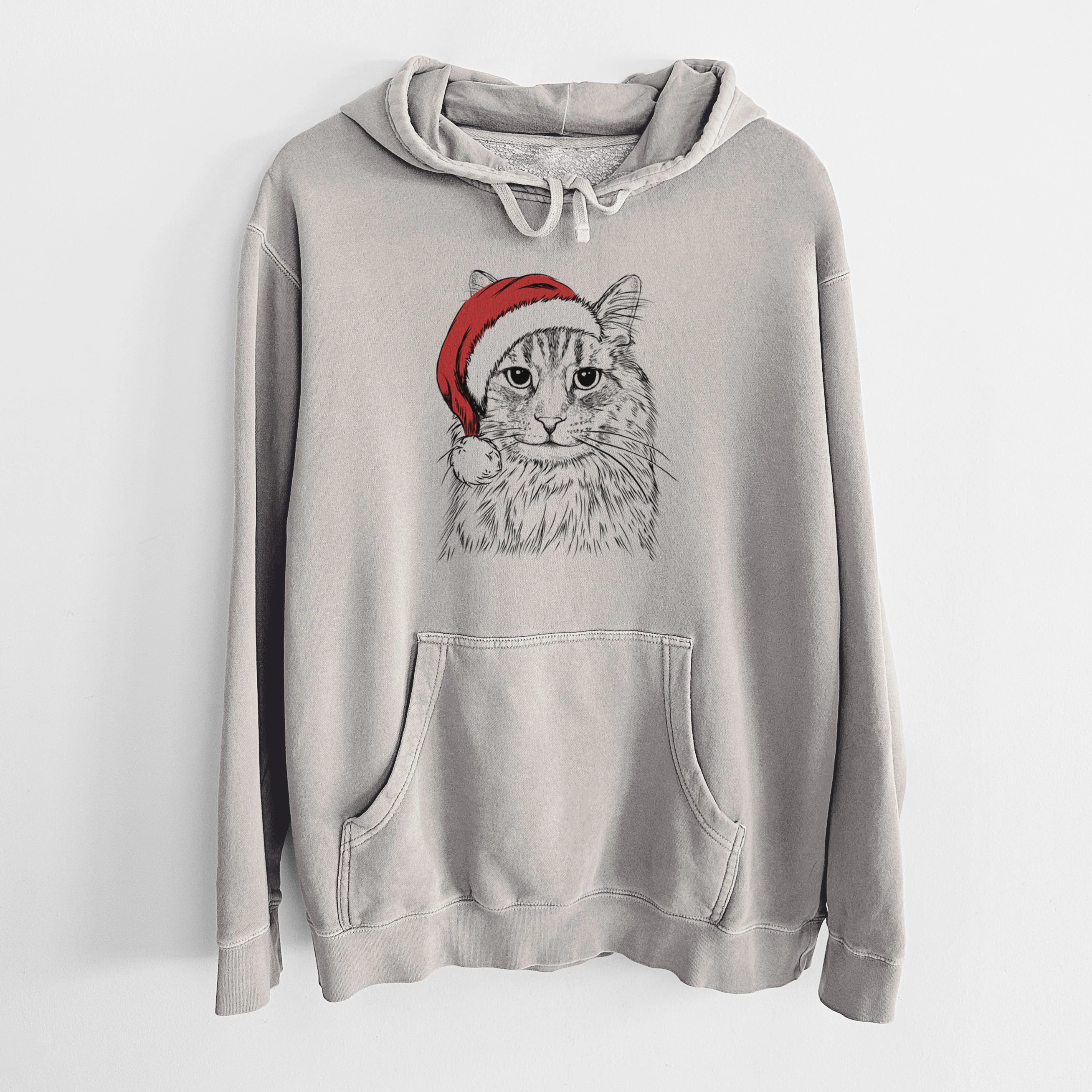 Santa Hat Oliver Fluff the Maine Coon Mix Cat - Unisex Pigment Dyed Hoodie - Image 5
