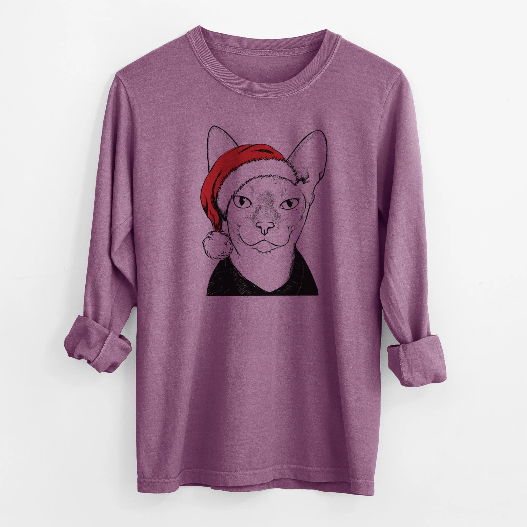 Santa Oliver Watson the Sphynx Cat - Men's Heavyweight 100% Cotton Long Sleeve - Image 10