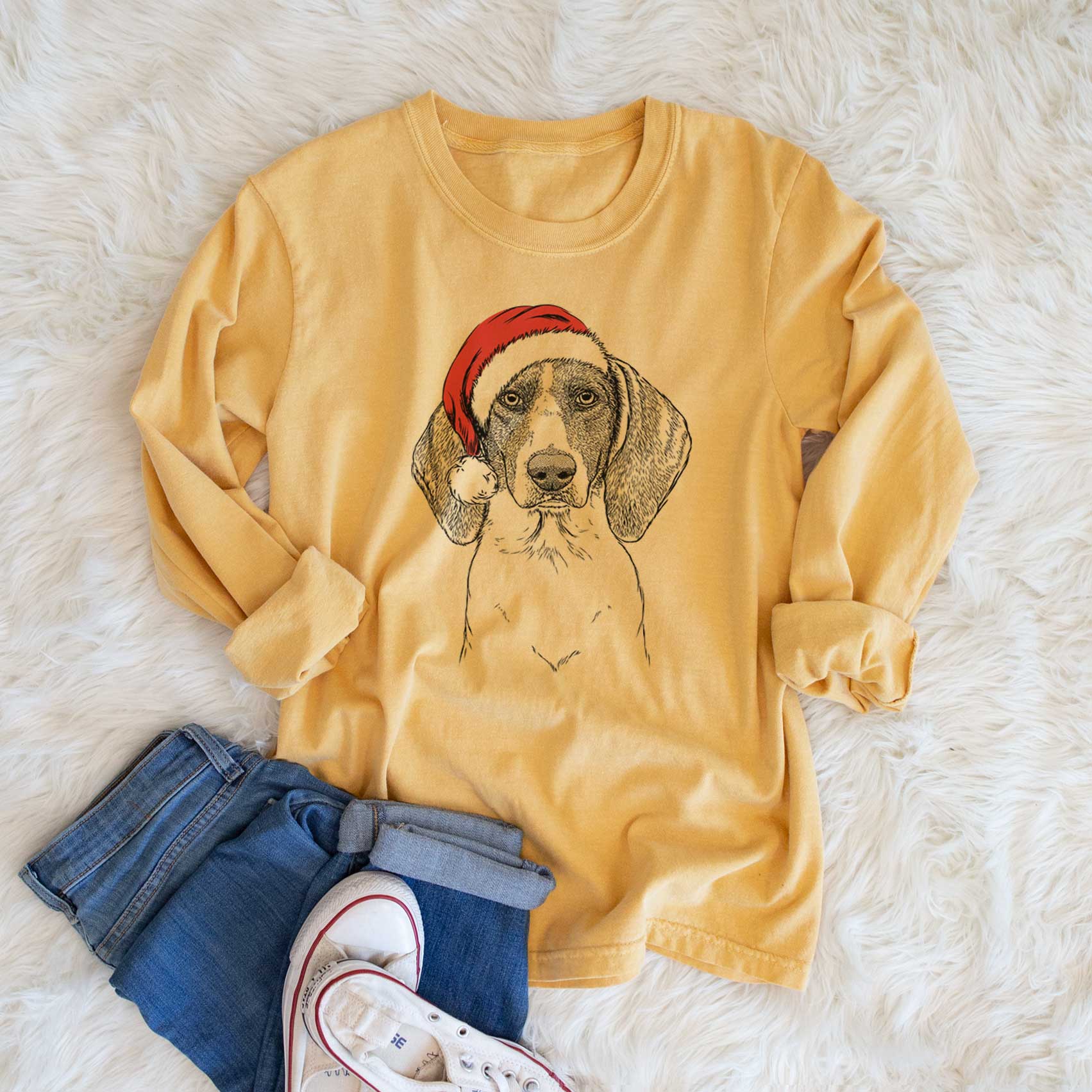 Santa Orin the Treeing Walker Coonhound - Men's Heavyweight 100% Cotton Long Sleeve - Image 6