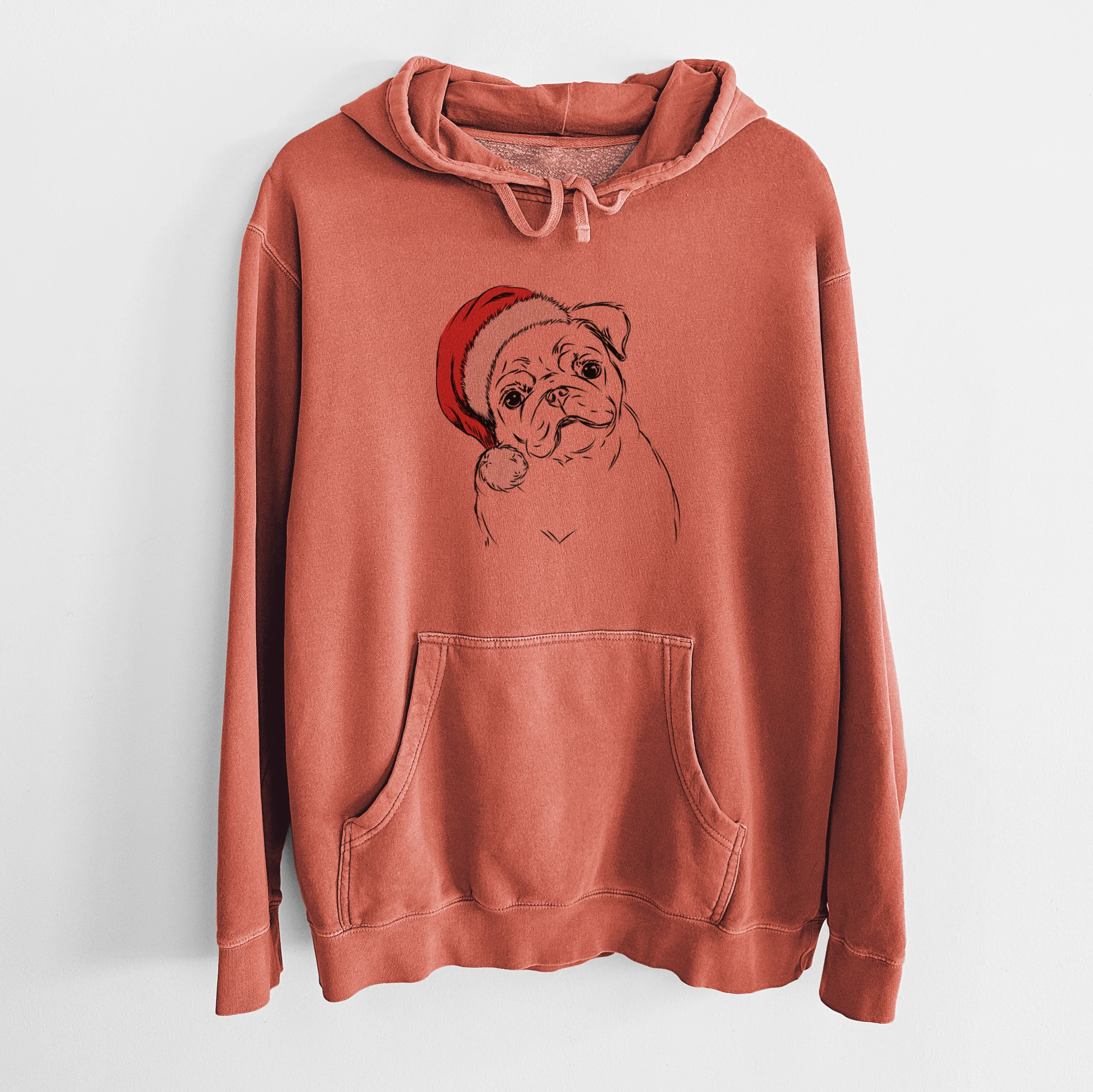 Santa Hat Otis the Pug - Unisex Pigment Dyed Hoodie - Image 9