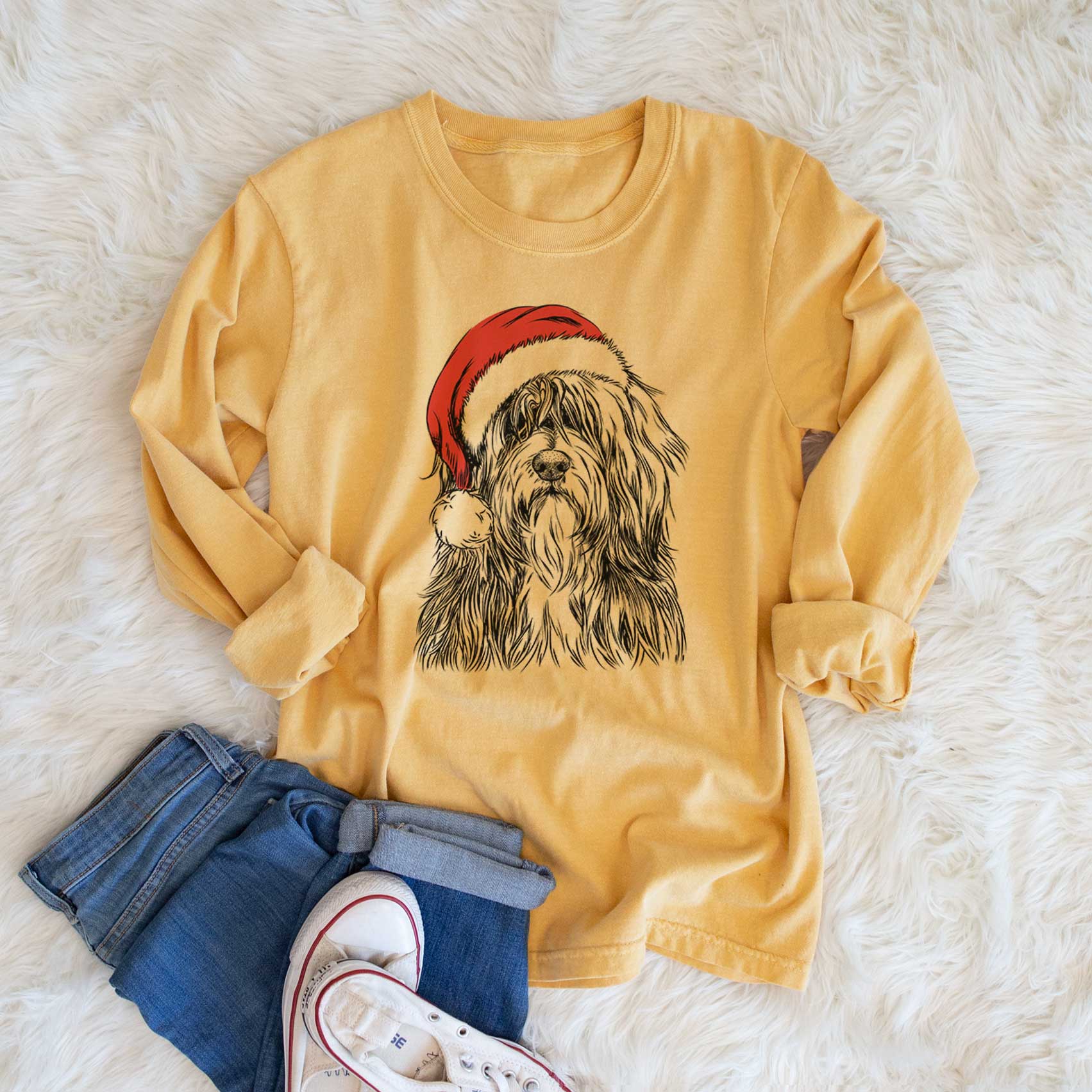Santa Otto the Polish Lowland Sheepdog - Men's Heavyweight 100% Cotton Long Sleeve - Image 6
