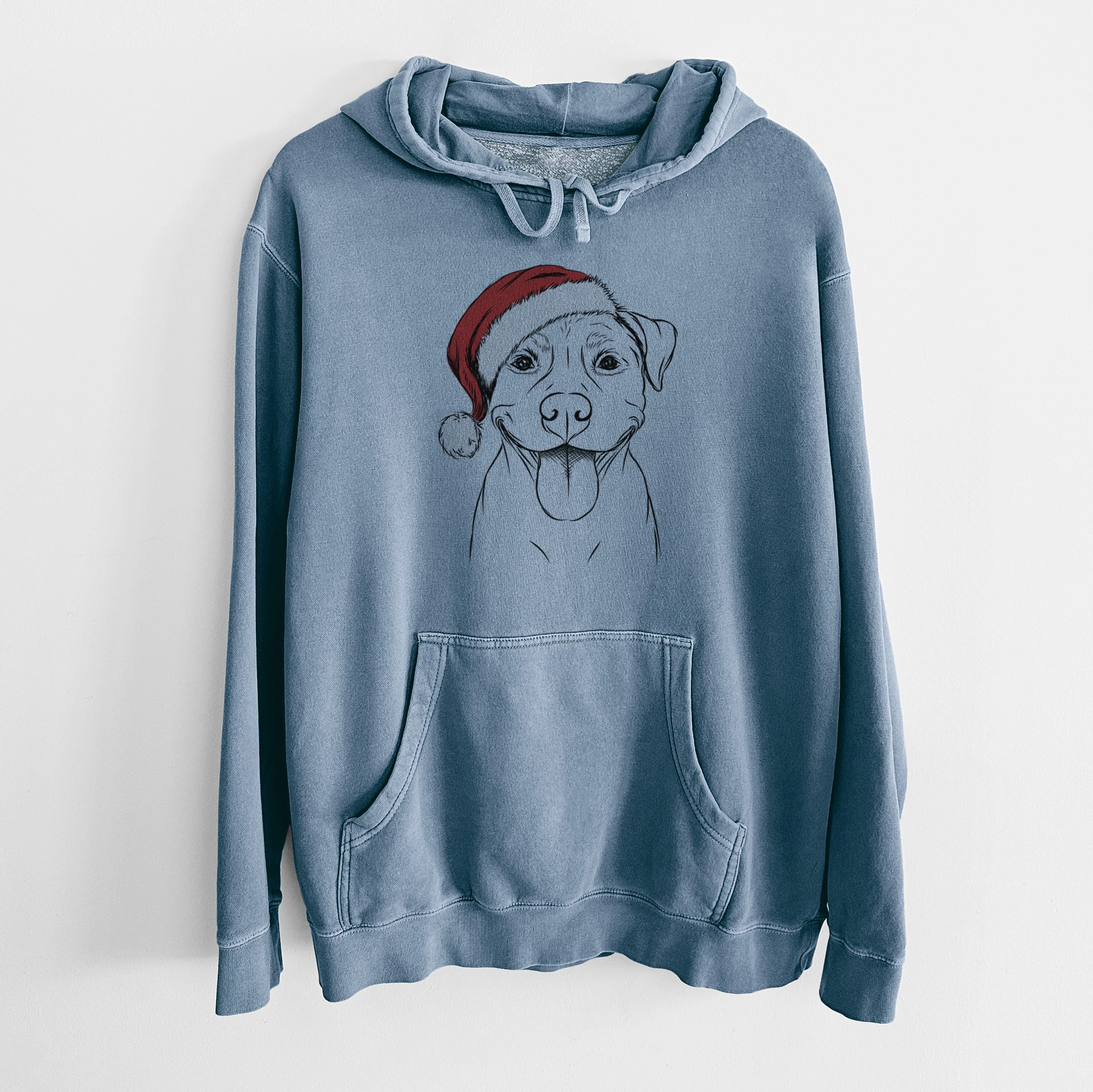 Santa Hat Parker the Pitbull - Unisex Pigment Dyed Hoodie - Image 7