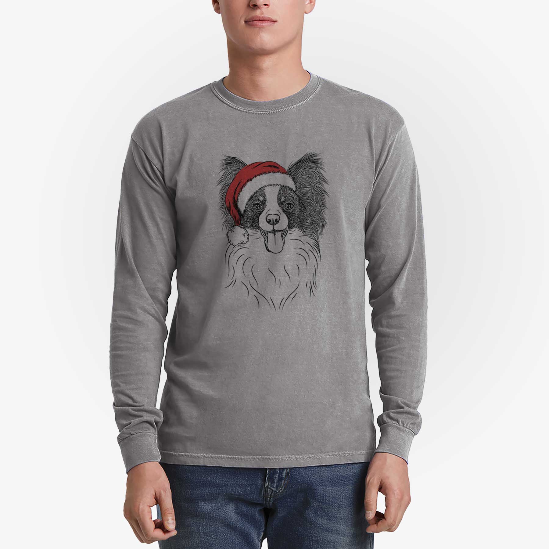 Santa Patrick the Papillon - Men's Heavyweight 100% Cotton Long Sleeve - Image 5