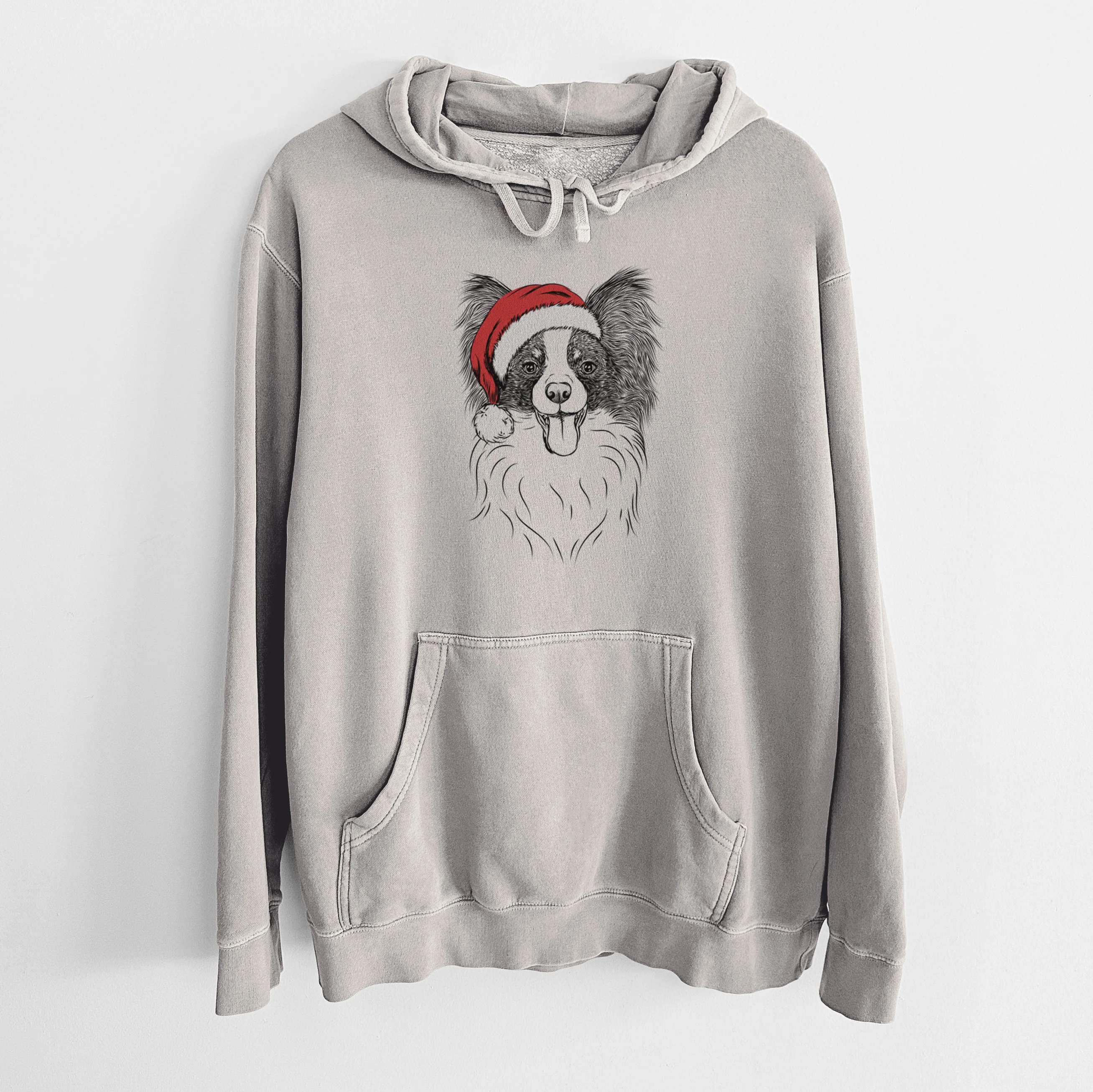 Santa Hat Patrick the Papillon - Unisex Pigment Dyed Hoodie - Image 5