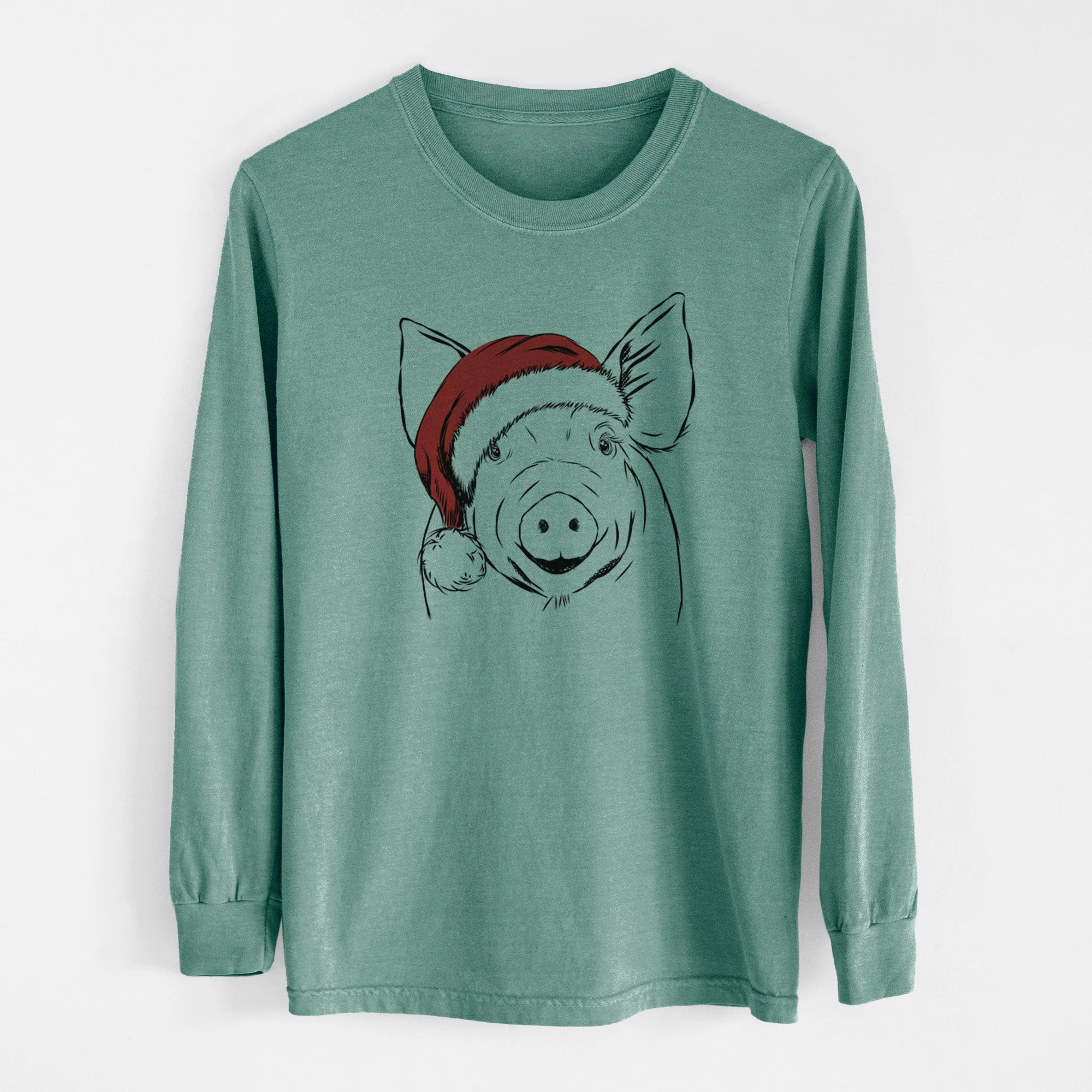 Santa Perry the Pig - Men's Heavyweight 100% Cotton Long Sleeve - Image 12