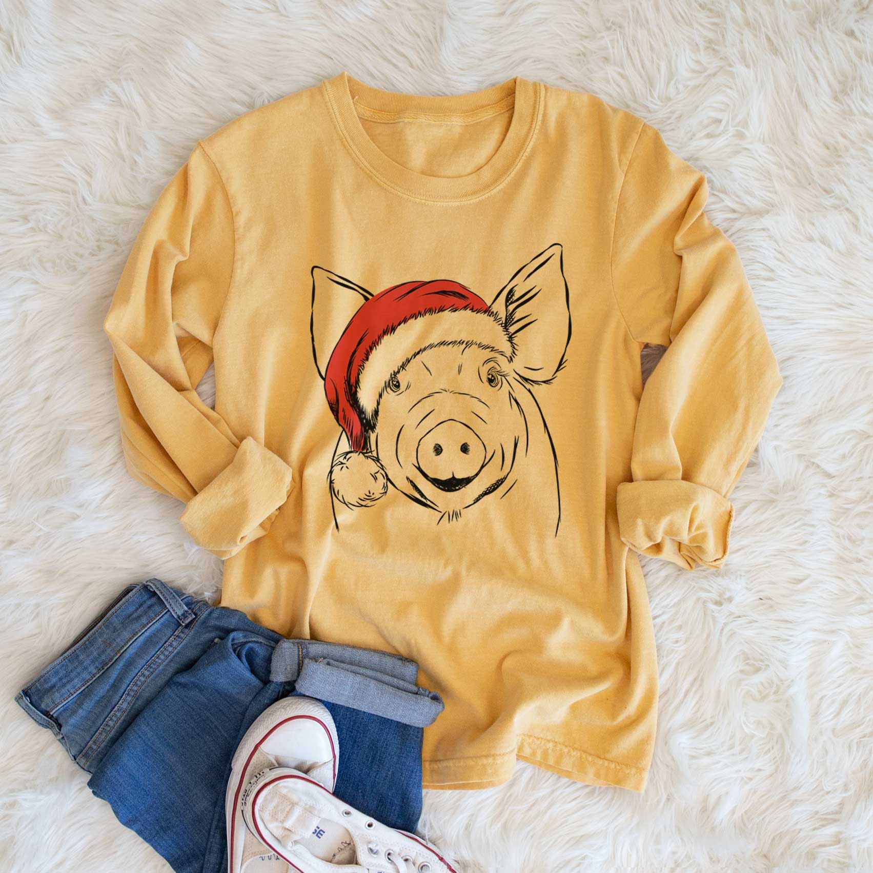 Santa Perry the Pig - Men's Heavyweight 100% Cotton Long Sleeve - Image 6
