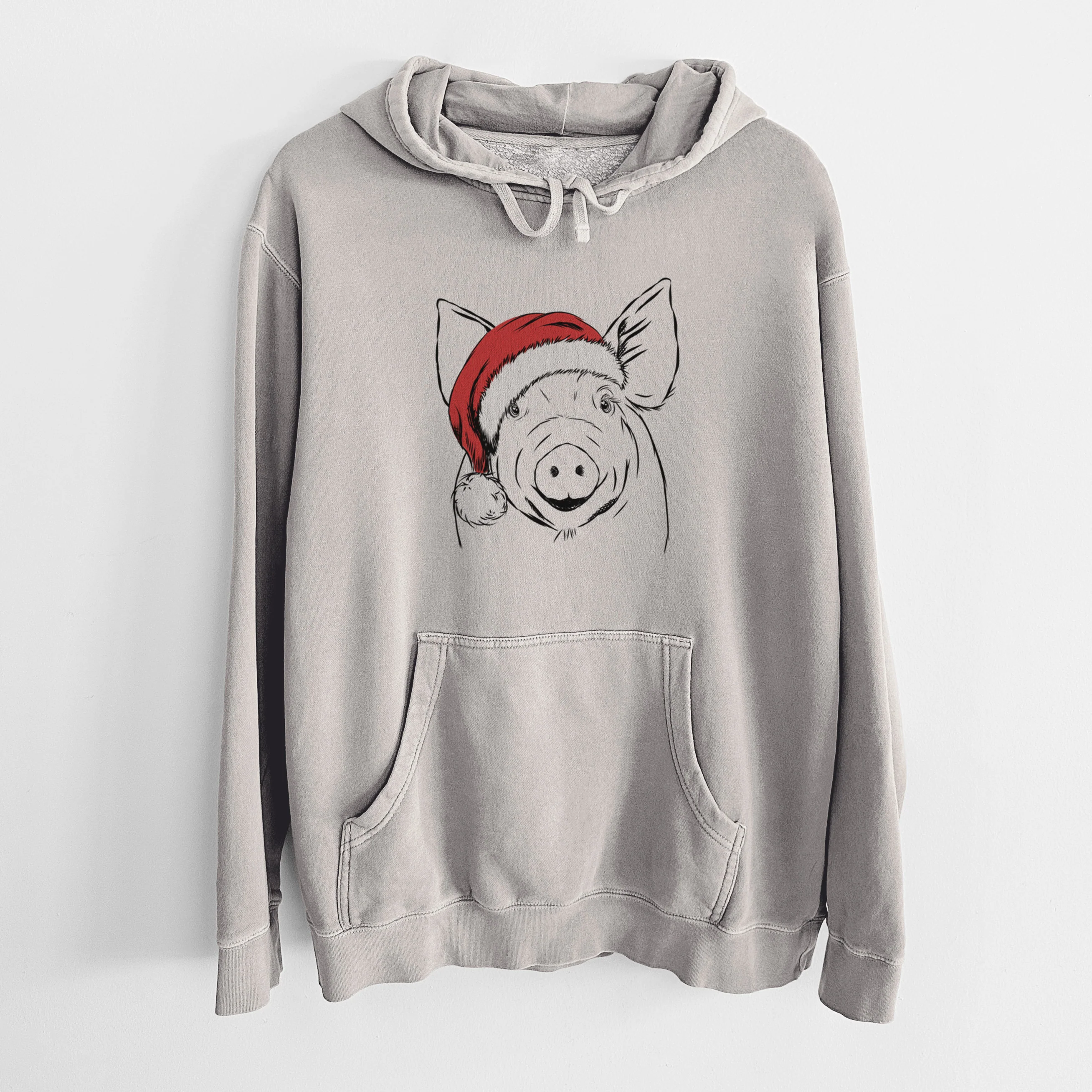Santa Hat Perry the Pig - Unisex Pigment Dyed Hoodie - Image 5