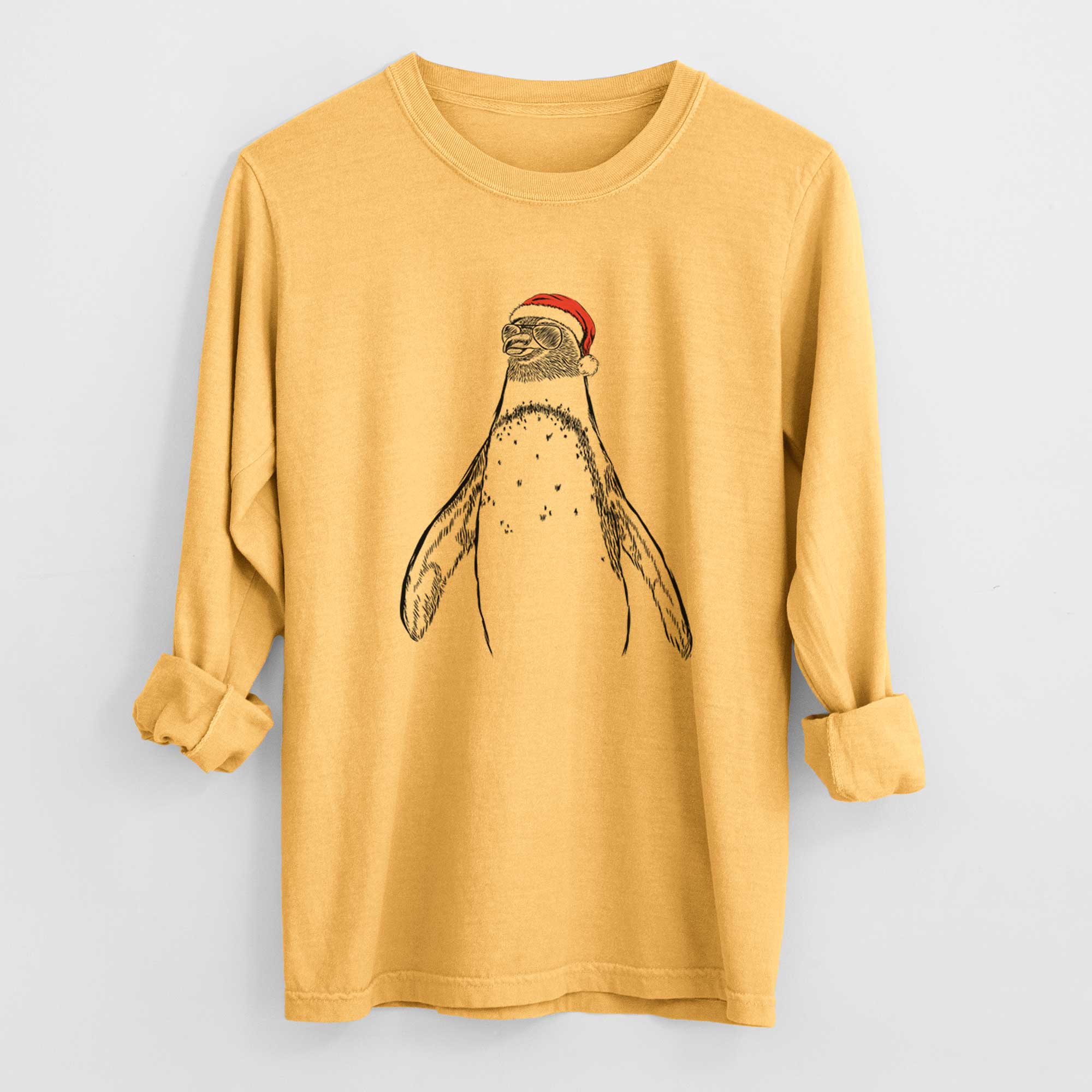 Santa Peyton the Penguin - Men's Heavyweight 100% Cotton Long Sleeve - Image 3