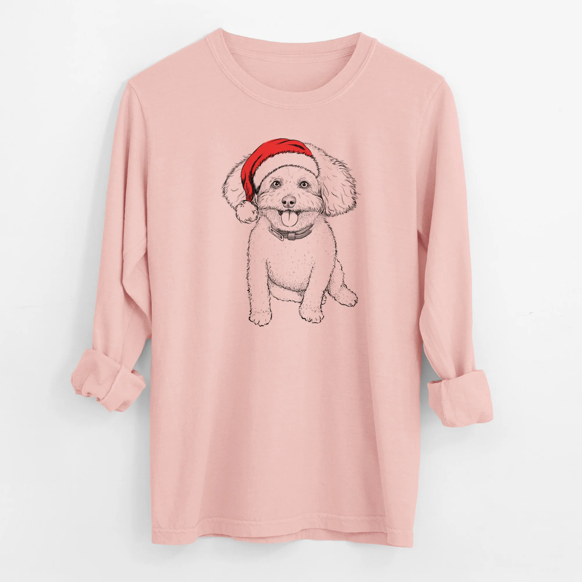 Santa Peyton the Bichon Frise - Men's Heavyweight 100% Cotton Long Sleeve - Image 10