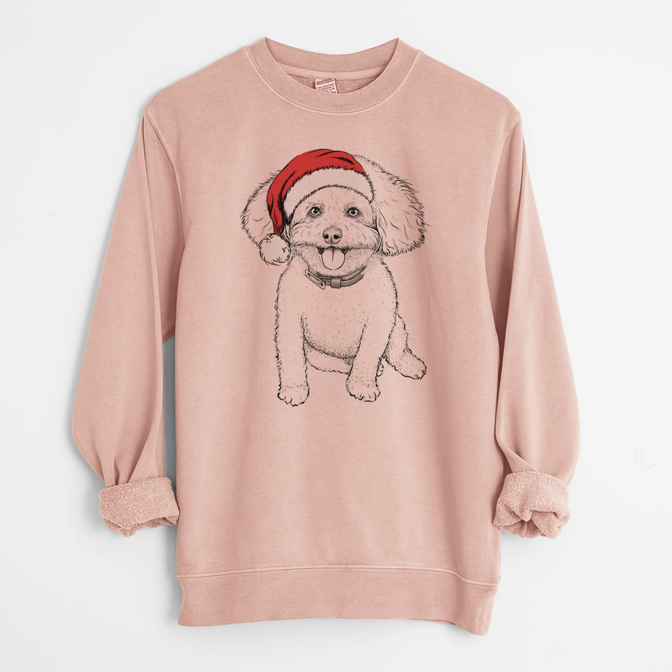 Santa Peyton the Bichon Frise - Unisex Pigment Dyed Crew Sweatshirt - Image 7