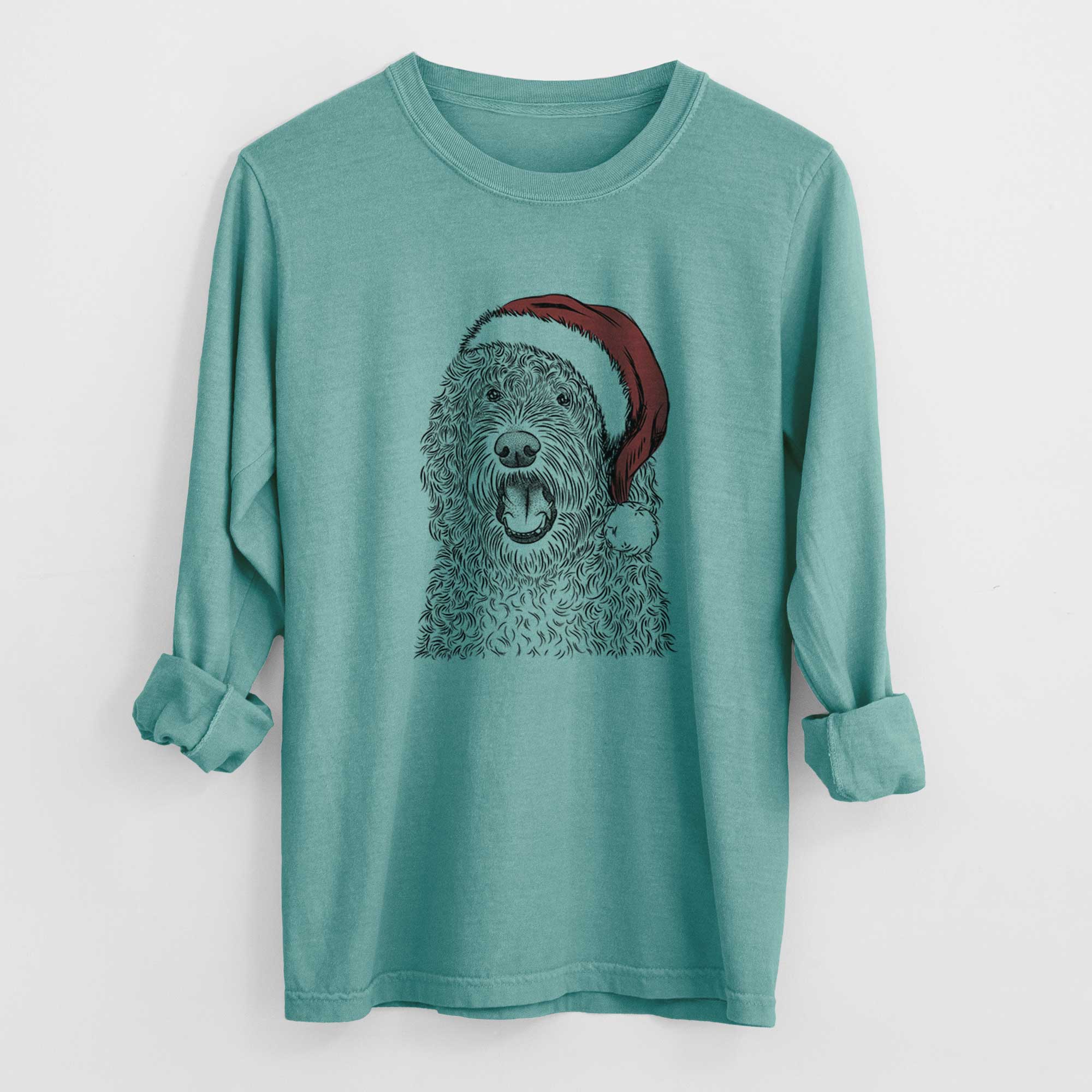 Santa Phillip the Portuguese Water Dog - Men's Heavyweight 100% Cotton Long Sleeve - Image 9