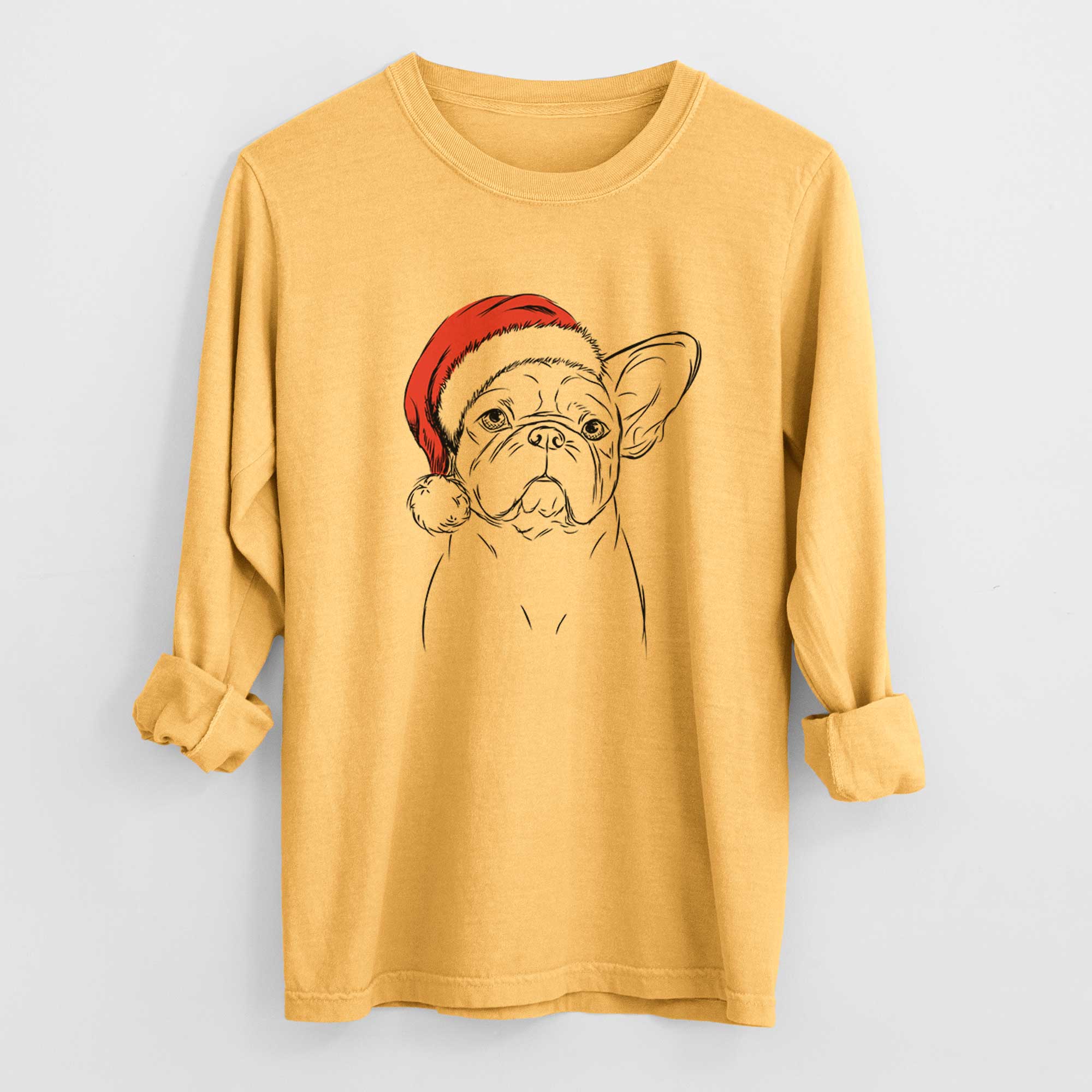 Santa Pierre the French Bulldog - Men's Heavyweight 100% Cotton Long Sleeve - Image 3