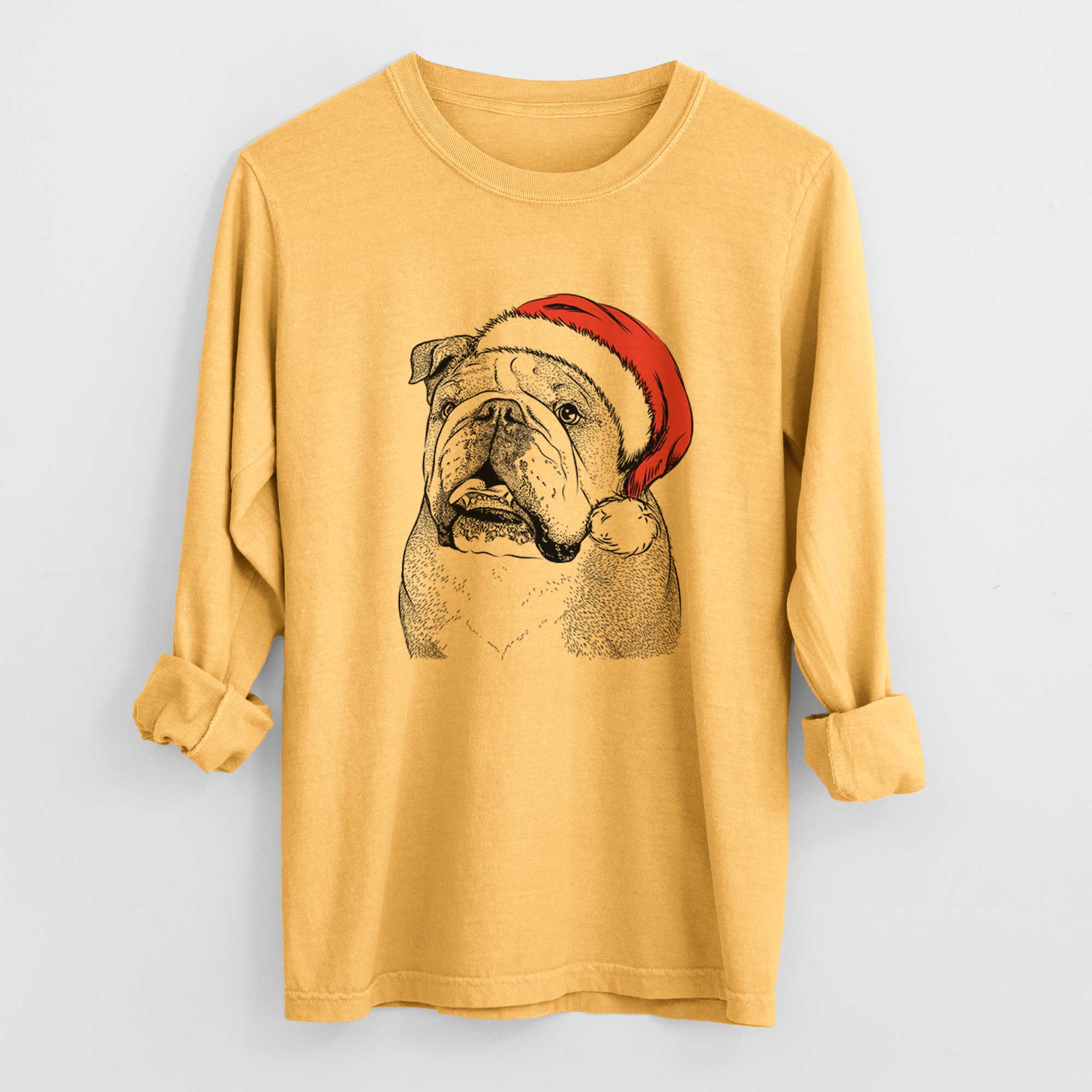 Santa Piggy the English Bulldog - Men's Heavyweight 100% Cotton Long Sleeve - Image 3