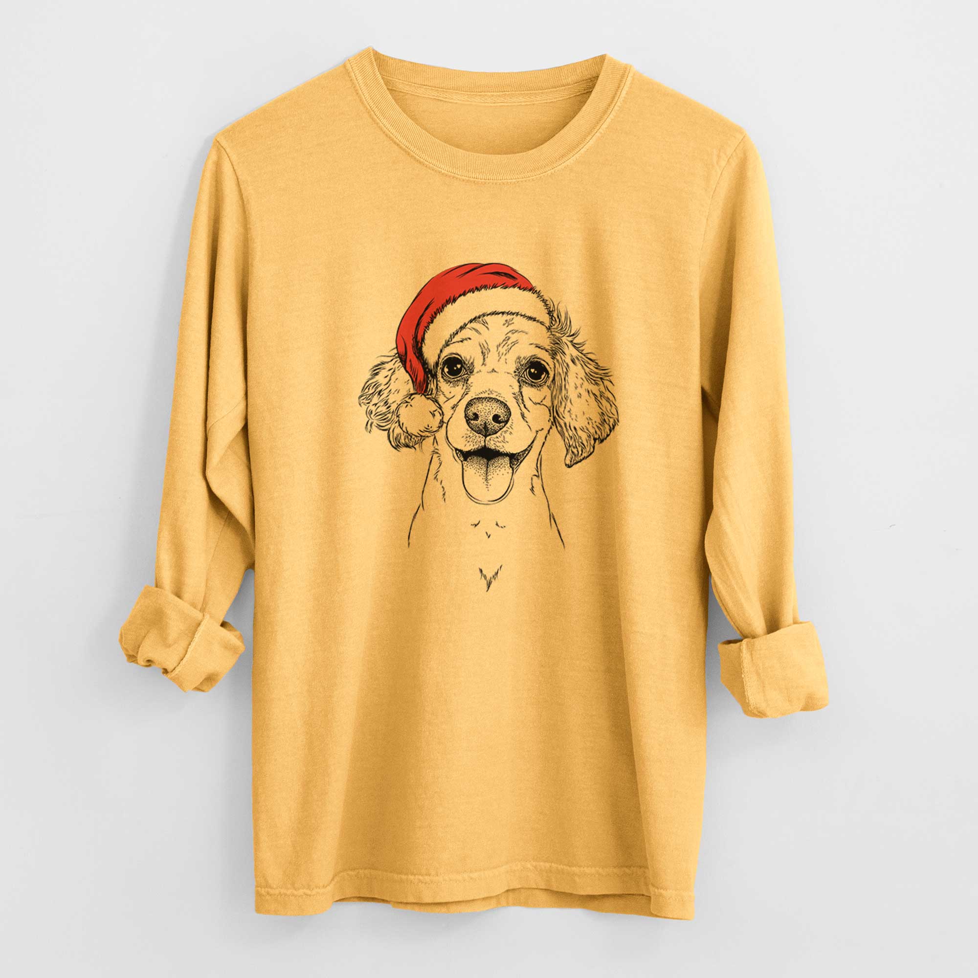 Santa Piglet the Dachshund Mix - Men's Heavyweight 100% Cotton Long Sleeve - Image 3