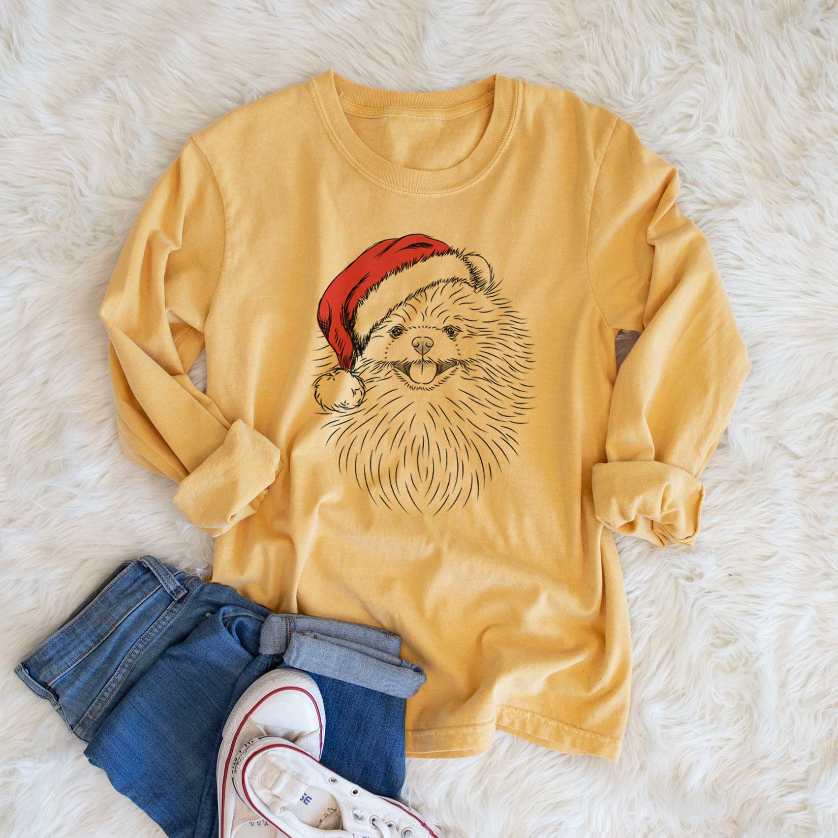 Santa Pirro the Pomeranian - Men's Heavyweight 100% Cotton Long Sleeve - Image 6
