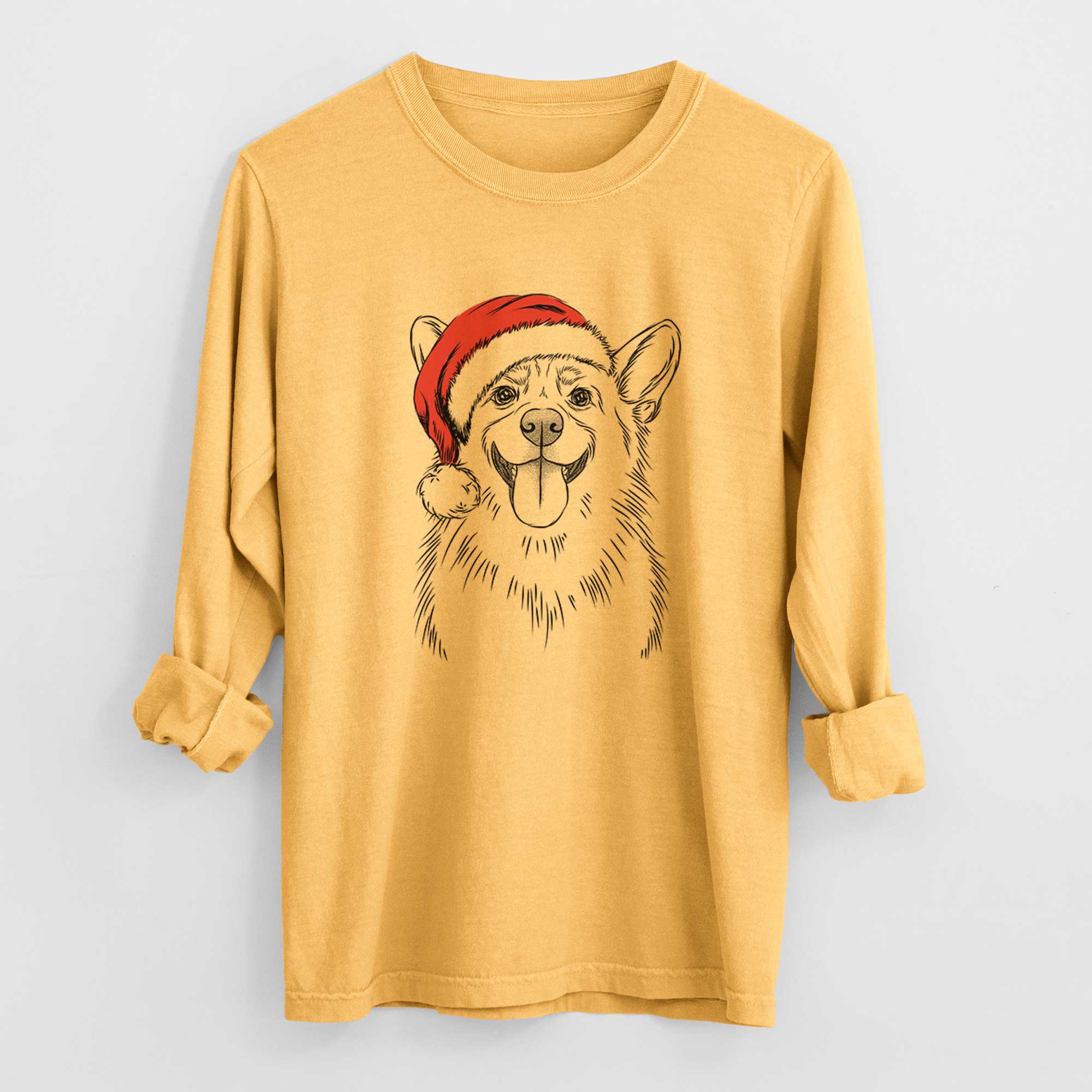 Santa Porter the Pembroke Welsh Corgi - Men's Heavyweight 100% Cotton Long Sleeve - Image 3