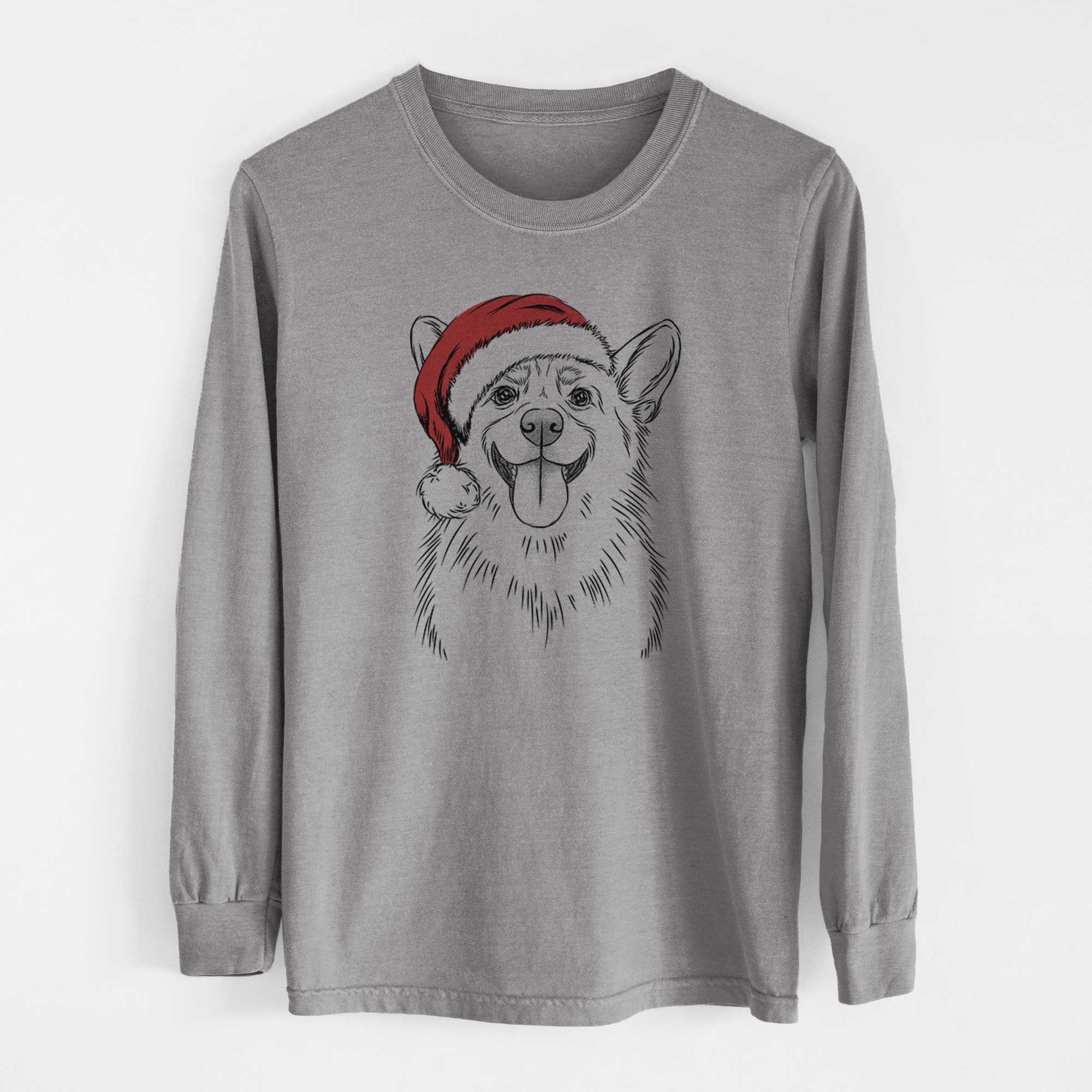 Santa Porter the Pembroke Welsh Corgi - Men's Heavyweight 100% Cotton Long Sleeve - Image 7