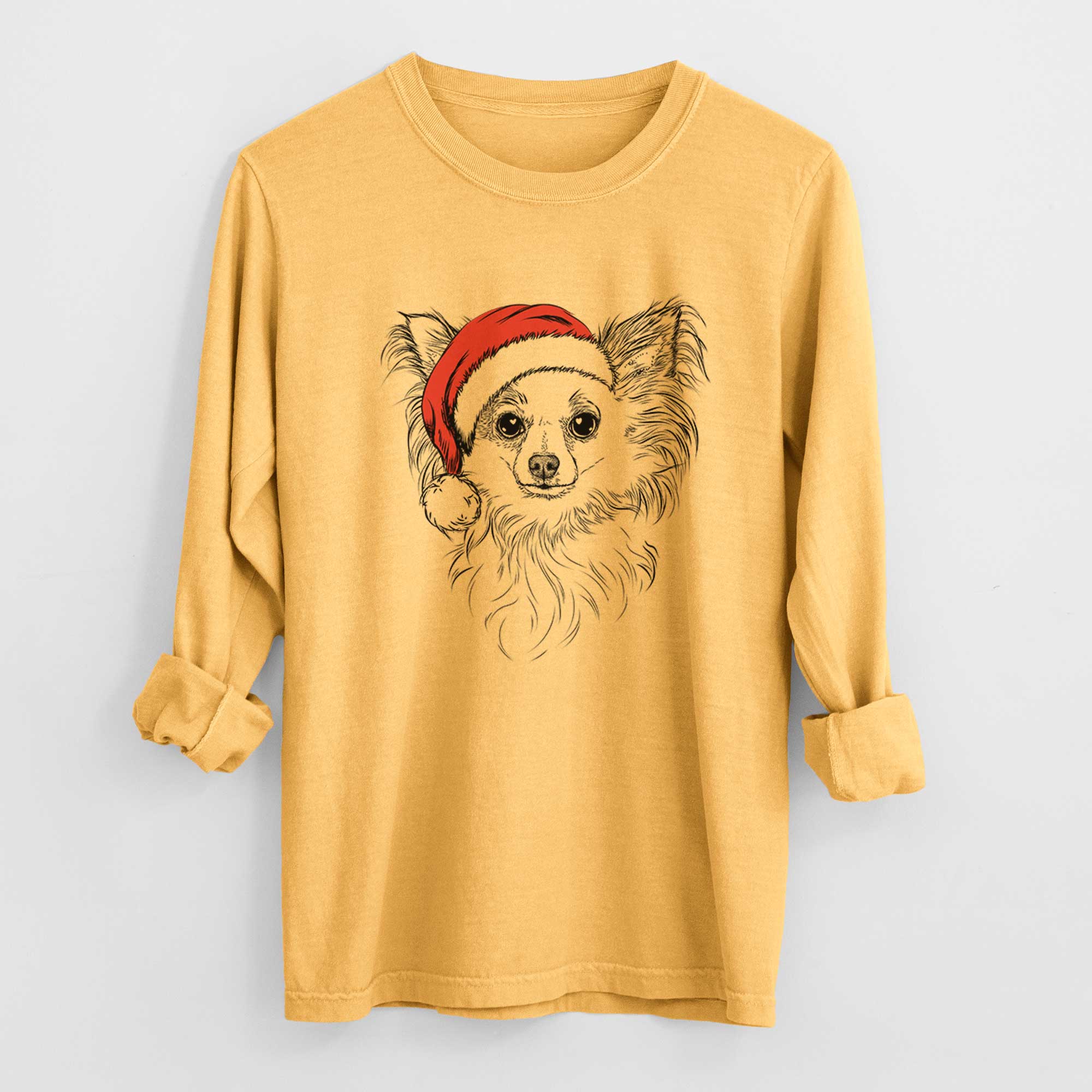 Santa Princess Ava the Long Haired Chihuahua - Men's Heavyweight 100% Cotton Long Sleeve - Image 3