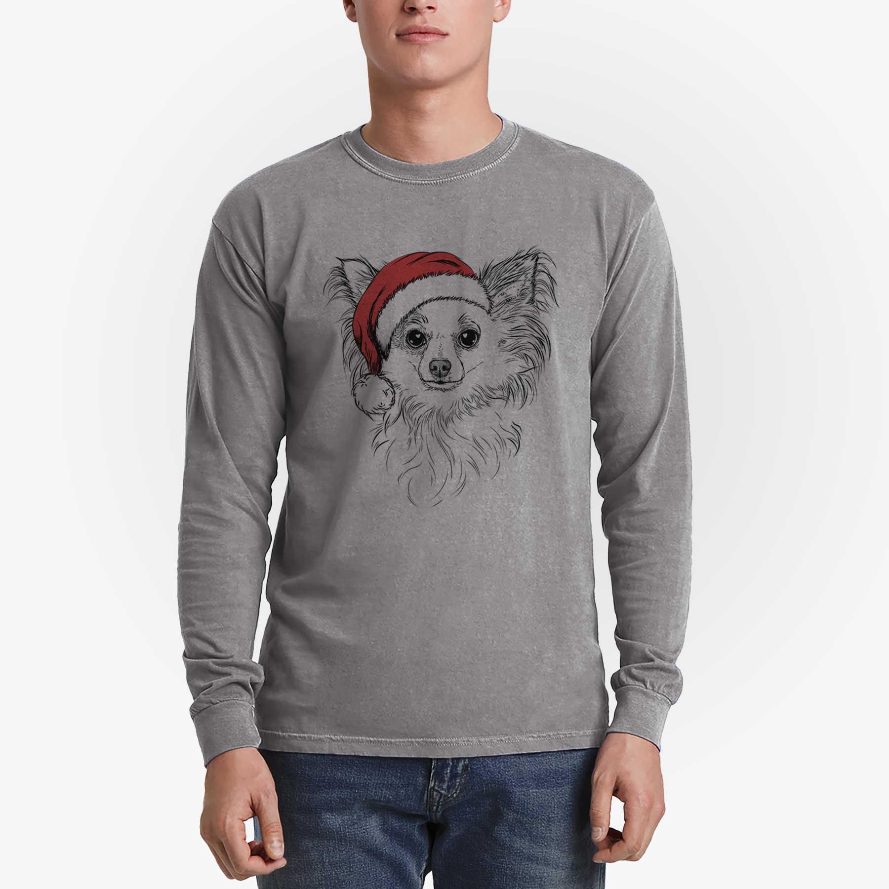 Santa Princess Ava the Long Haired Chihuahua - Men's Heavyweight 100% Cotton Long Sleeve - Image 5