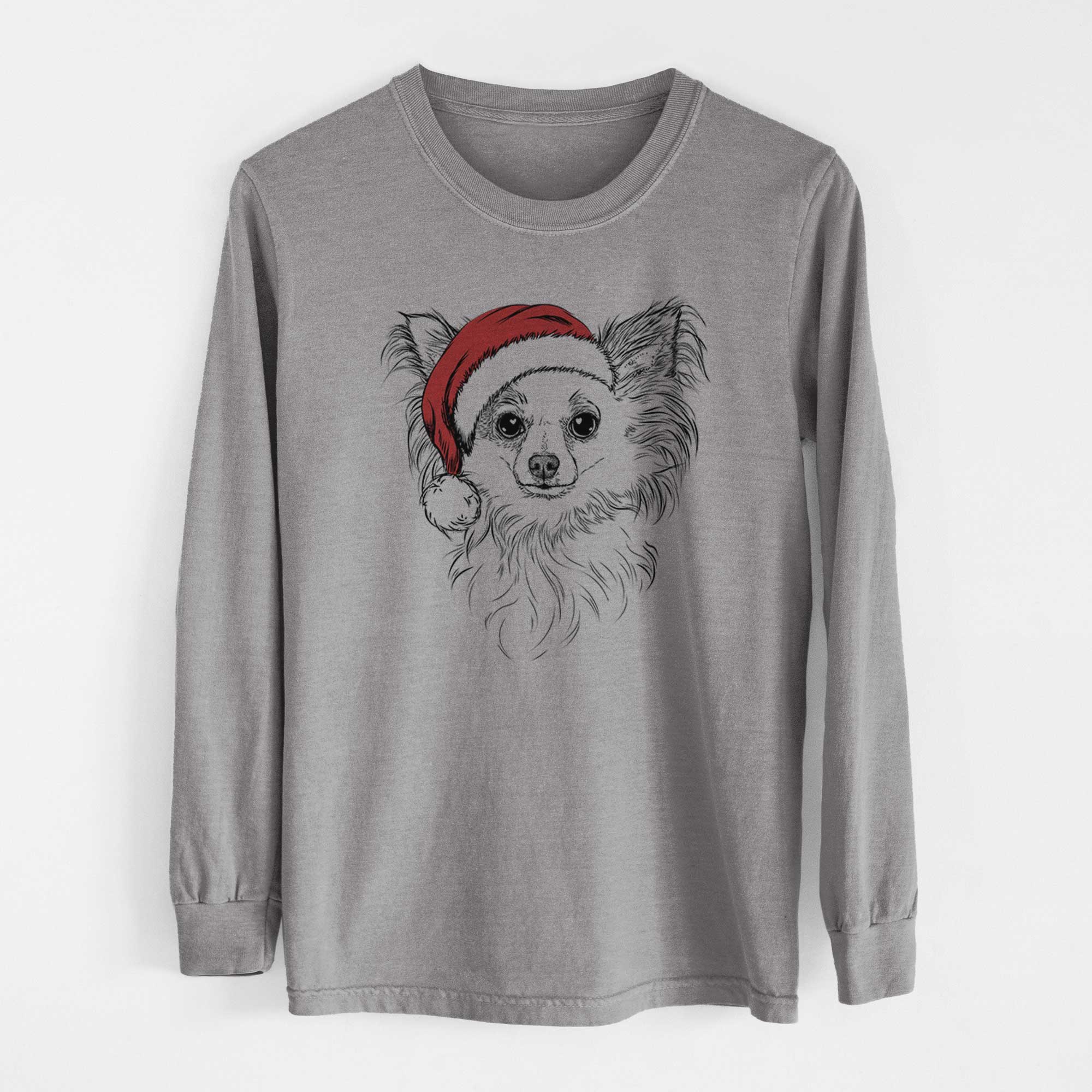 Santa Princess Ava the Long Haired Chihuahua - Men's Heavyweight 100% Cotton Long Sleeve - Image 7