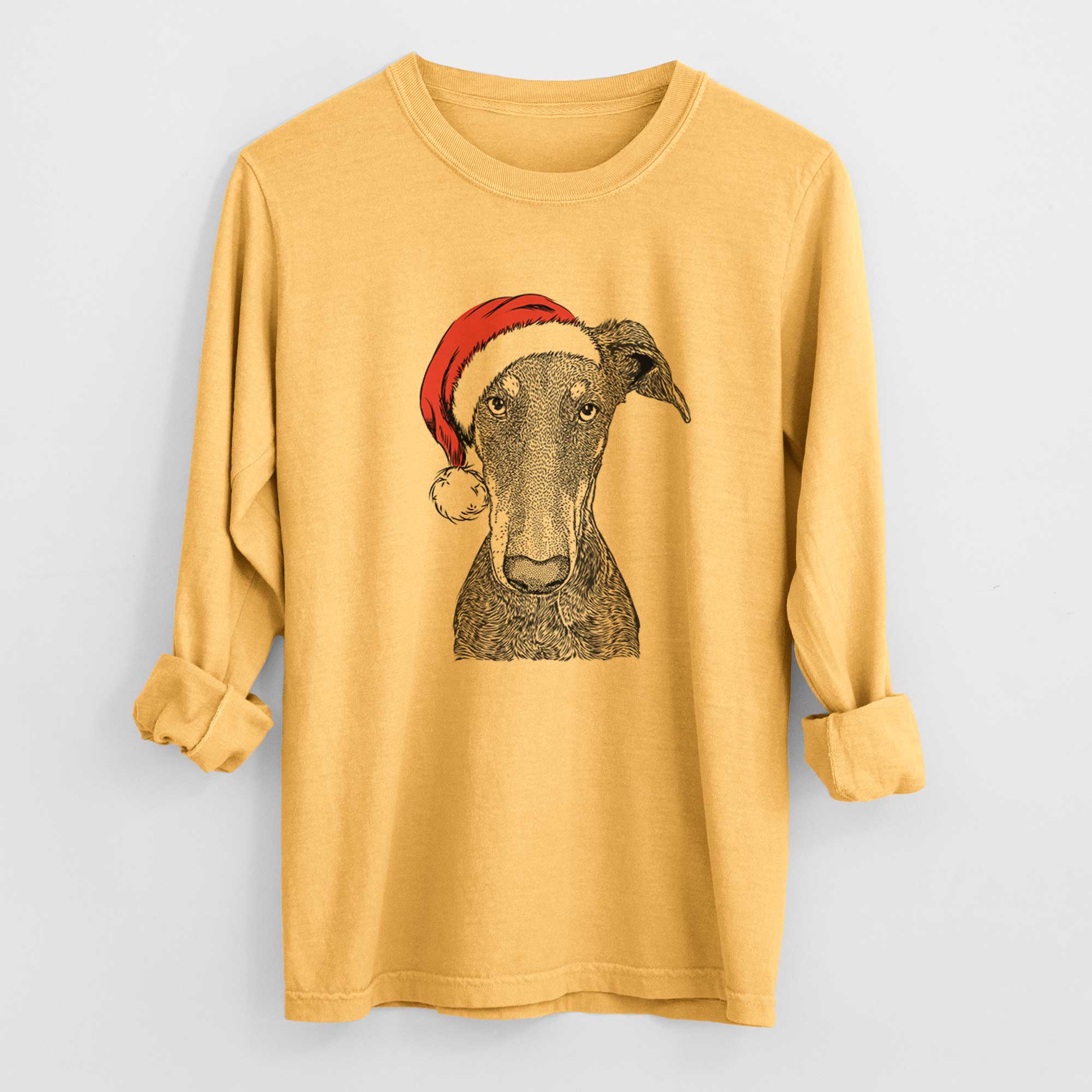 Santa Princess Fiona the Doberman Pinscher - Men's Heavyweight 100% Cotton Long Sleeve - Image 3