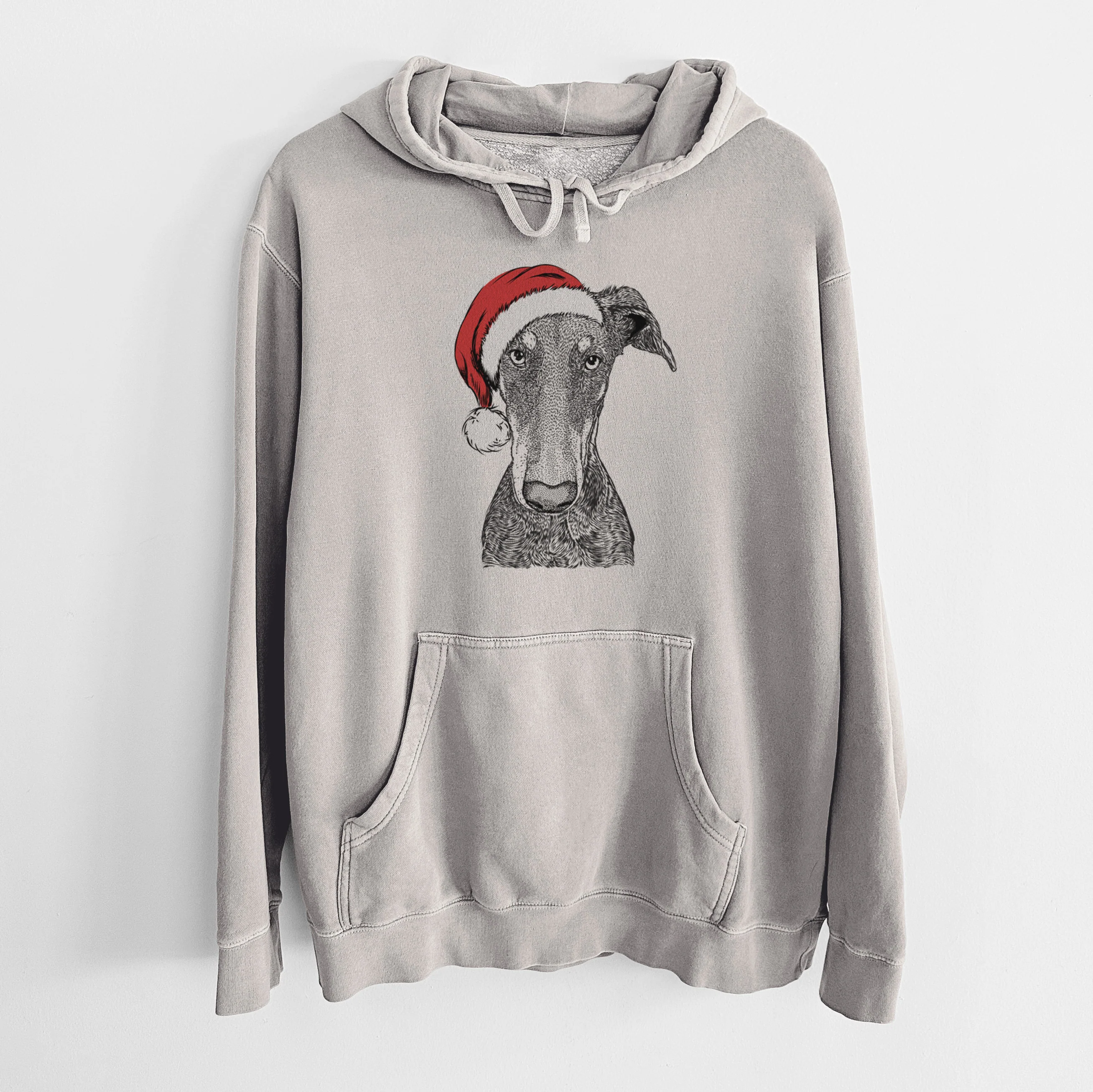Santa Hat Princess Fiona the Doberman Pinscher - Unisex Pigment Dyed Hoodie - Image 5
